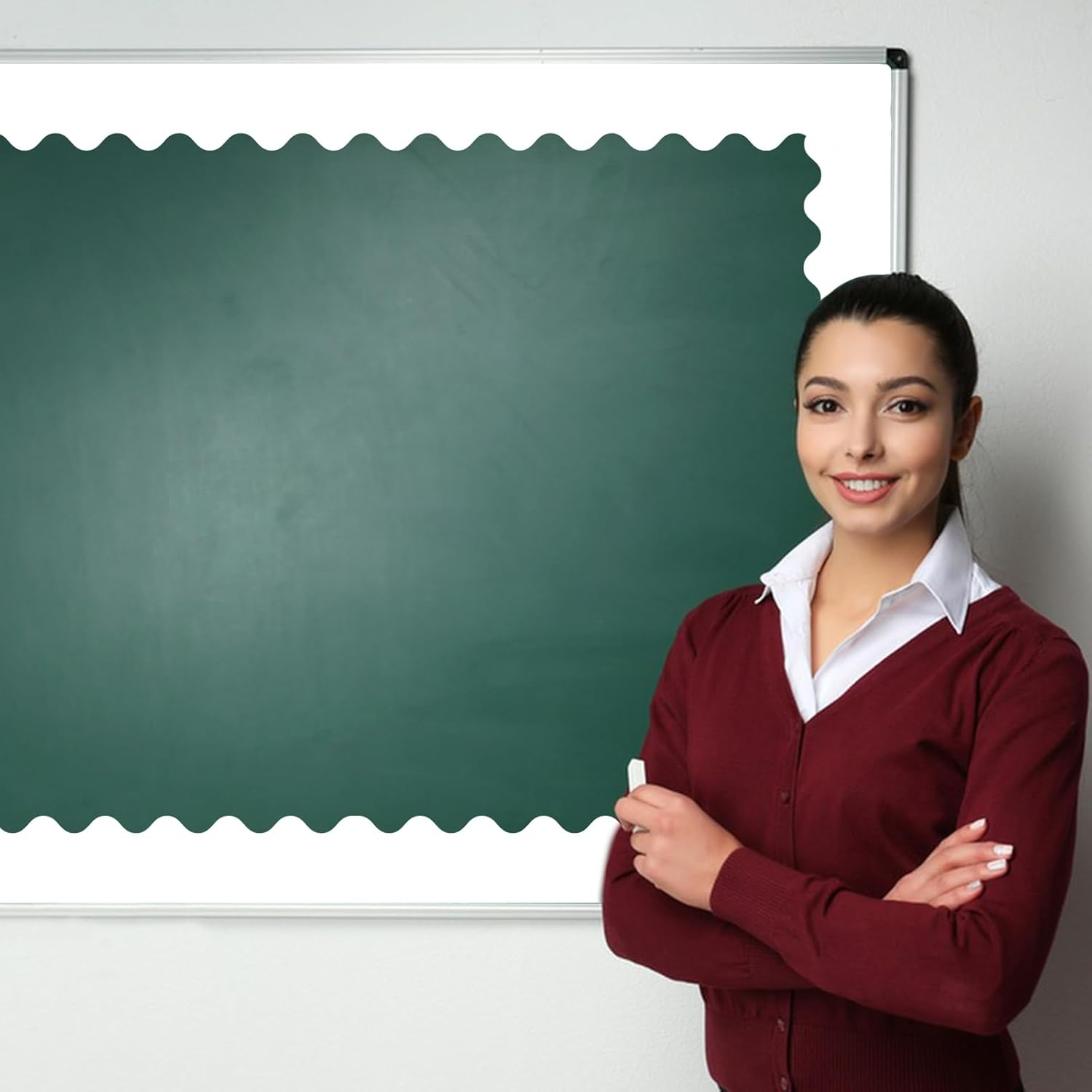 65Feet Scalloped Bulletin Board Borders with Wavy Line Design for School Classroom Offices Doors Decoration Strips (White) - Tibetan Blue image number 2