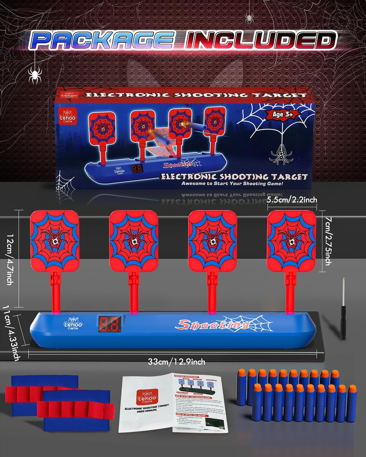 Lehoo Castle Target, Toys for 3 4 5 6 Year Old Boys, 4 Electronic Digital Auto Gun Target, Shooting Targets with 20 Bullets 2 Wrist Bands for Boys Girls image number 4