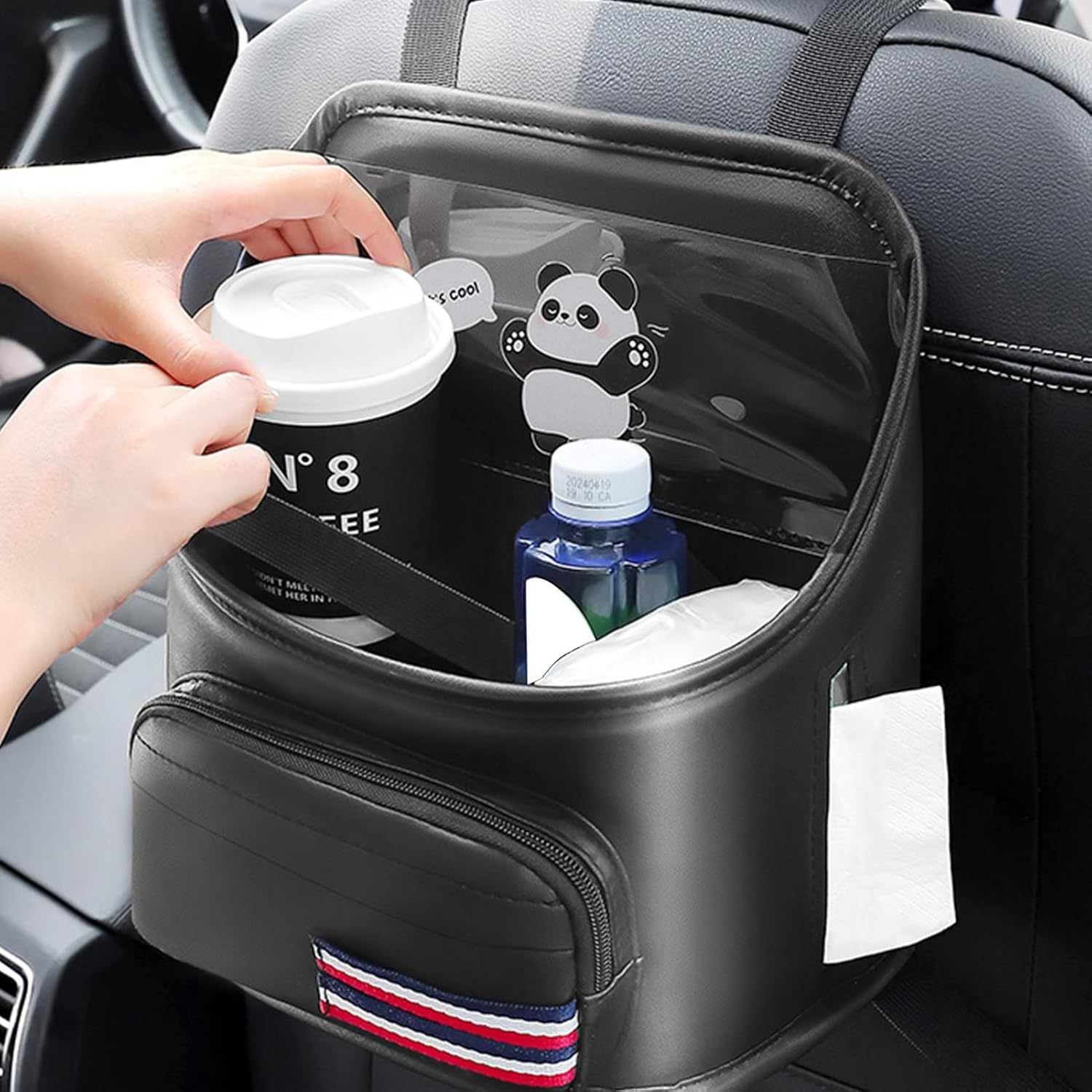 Back Seat Storage Box,Multi Pocket Basket,Faux Leather Car Headrest Cup Holder - for Phone Purse Cup Passenger Men Women Truck Vehicle SUV Trailer Tractor image number 3