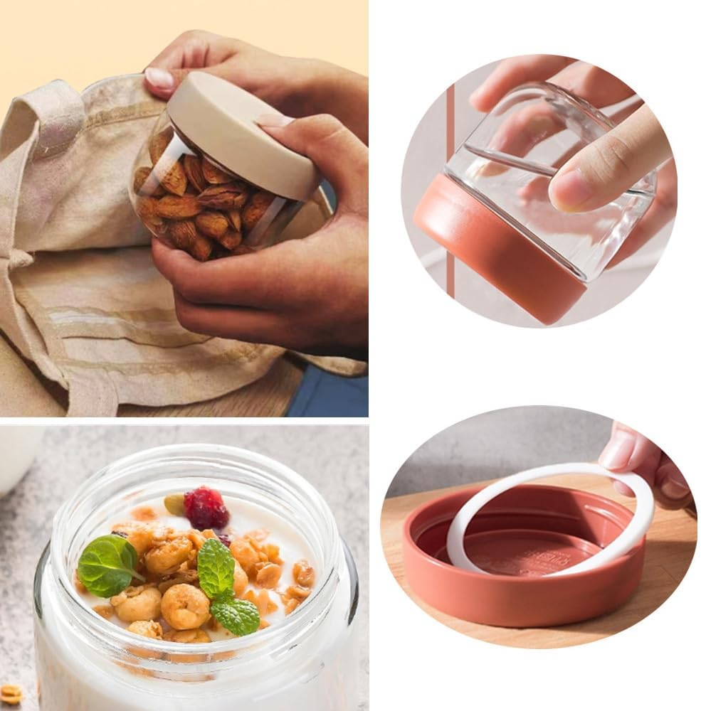 Airtight Leakproof Glass Meal Prep Food Storage Containers - 4 Pcs Glass Jar with Screw Lid, Spice Jars for Salad, Dressing, Sauce, Baby Food, Snacks image number 3