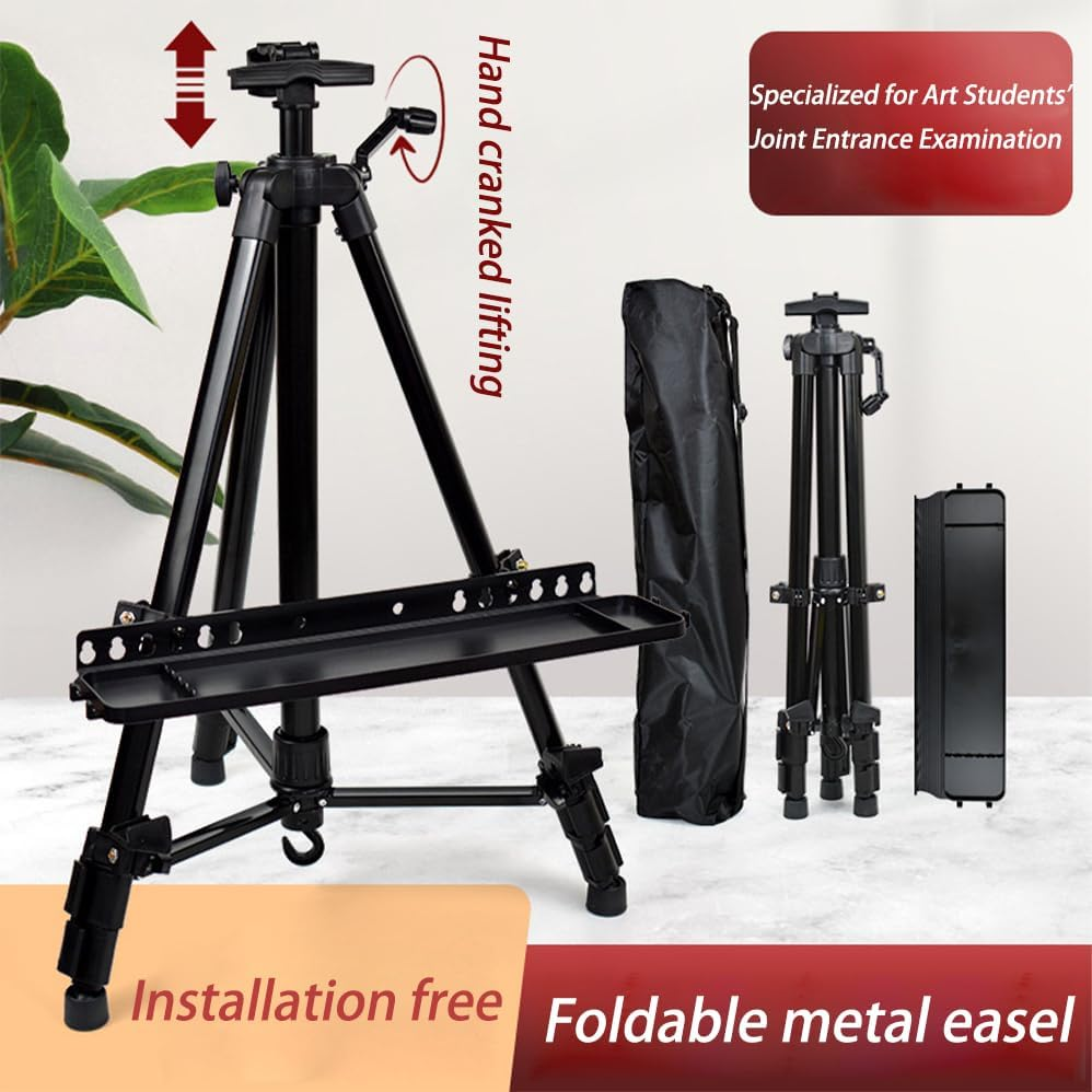 Art Painting Easel Stand for Displaying, with Hand Crank Adjustable To157Cm Drawing Board Holder, Compass, Level and Storage Bag, Bottom with Hook, for Indoor Outdoor Perfect for Adults & Kids,Black image number 6