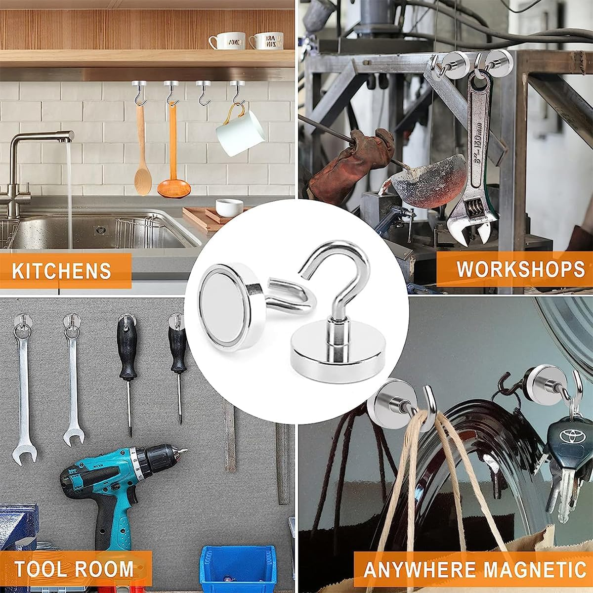 Leuik 20Pcs Magnetic Hooks Heavy Duty Strong Magnet Hooks for Hanging with Neodymium & Non Scratch Adhesive, 25LBS Magnetic Hanger for Cruise Ship Camping Grill Kitchen Toolbox Storage Refrigerator image number 2