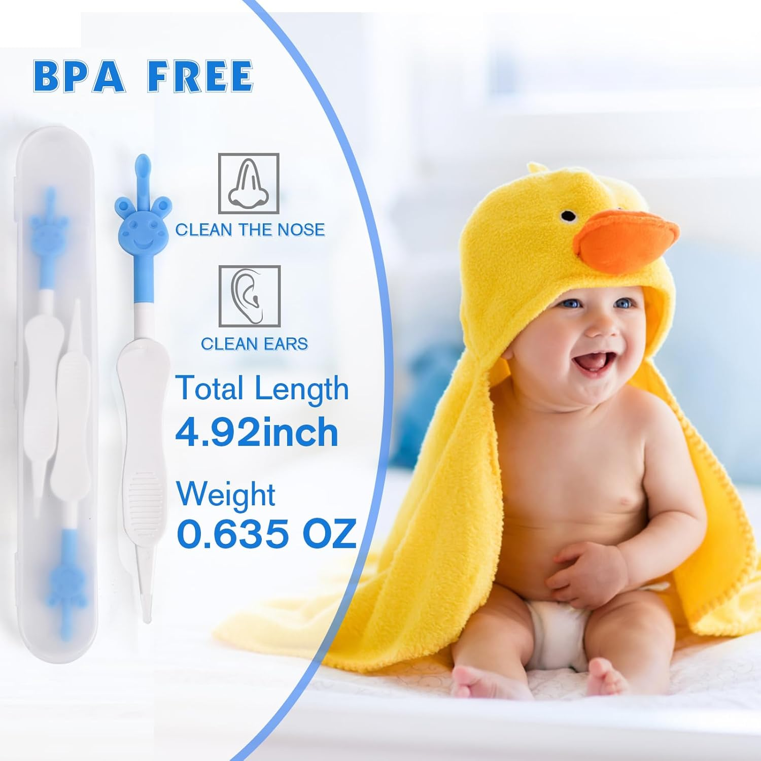 Kinggrand Kitchen 3 in 1 Baby Nose and Ear Cleaner Tool Nose Cleaning Tweezers Baby Nose Picker Dual Earwax and Snot Removal Baby Must Have Items (Blue) image number 4