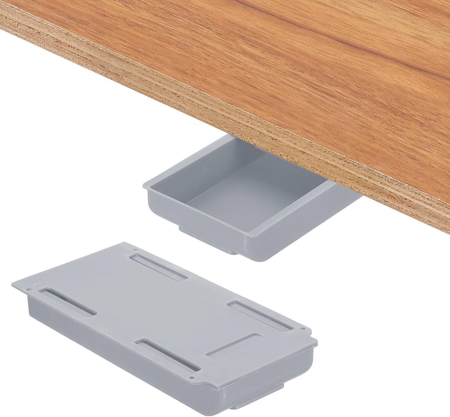 Uxcell under Desk Drawer, 2 Pcs under Table Storage Self-Adhesive Attachment Drawers Organizer for Pens Standing Desk Office Studio Home, Gray, Large