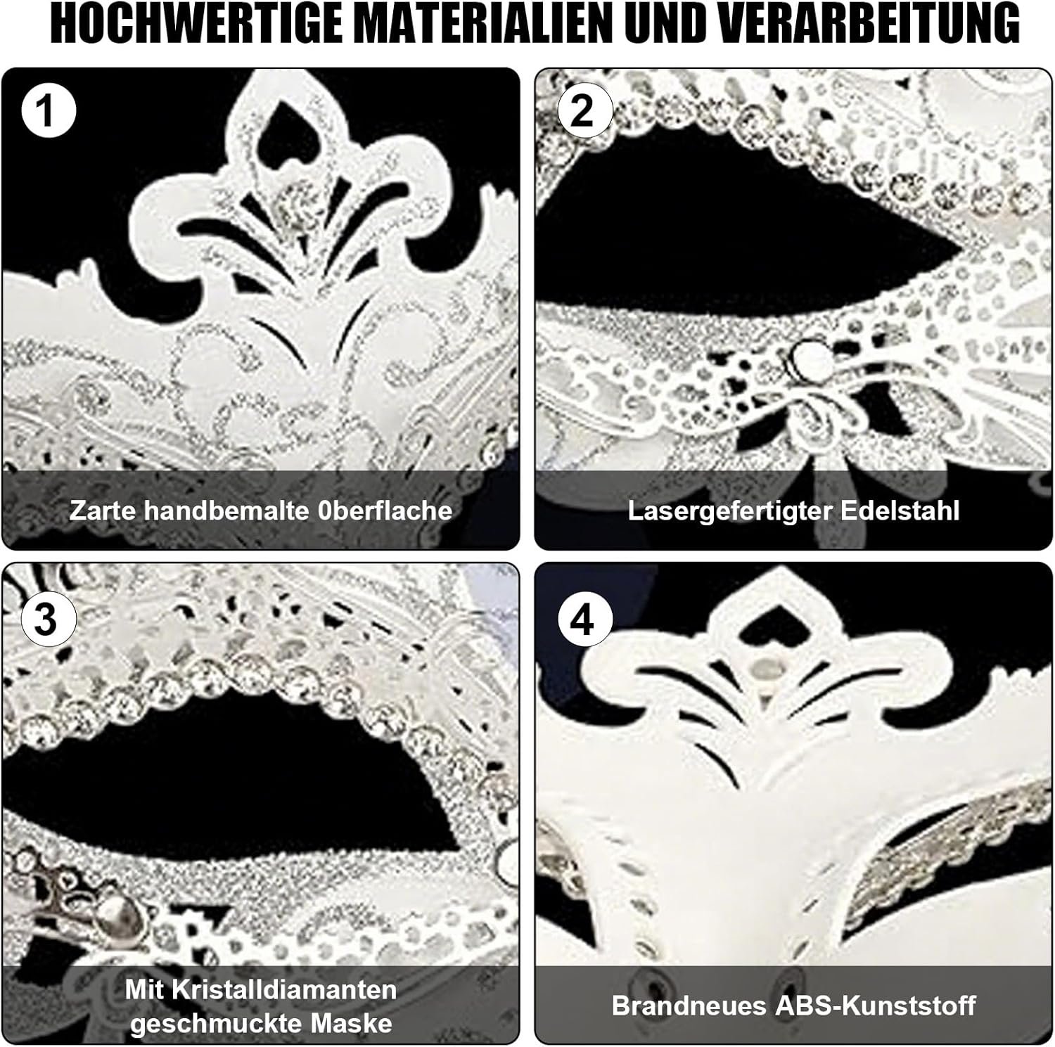 Masquerade Mask for Women: Elegant Venetian-Style, a Standout Masquerade Accessory. This 1-Piece White Mask Suits Mardi Gras, Costume Parties&mdash;Adding Glamour to Any Occasion.