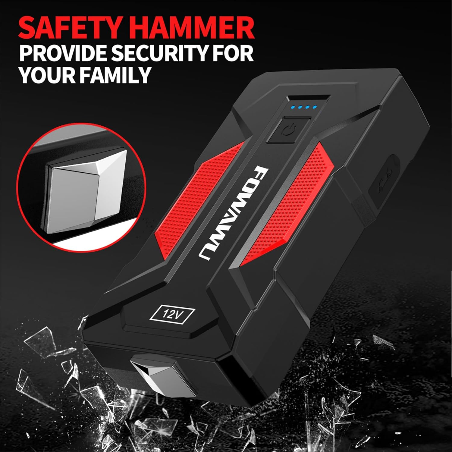 FOWAWU 6000A 22800Mah Car Jump Starter (9.5 L Gas,7.5 L Diesel), 12 V Car Battery Jump Starter, Battery Jumper Starter Portable with USB/LED Light image number 1