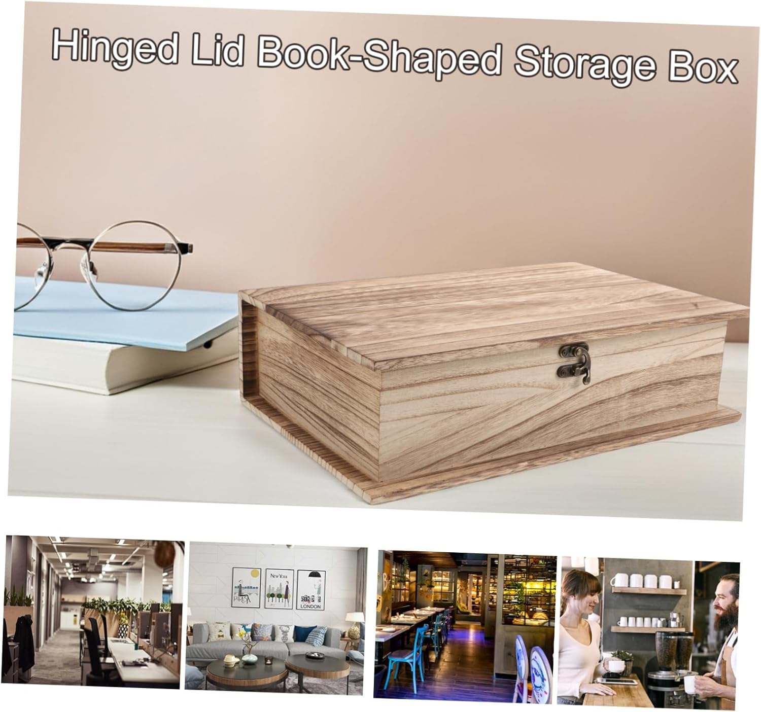 Hohopeti Vintage Wooden with Flip Lid Memorial Storage Container for Books and Trinkets Unpainted Memorial Case Home Decoration image number 3