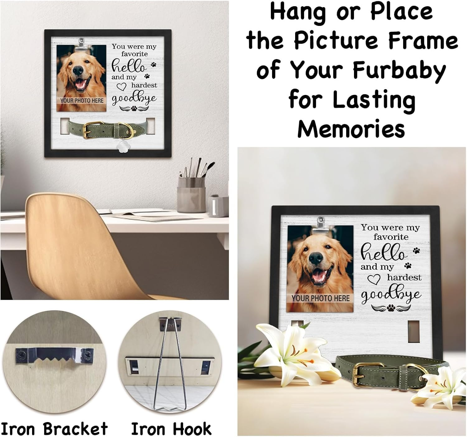 Cozioz Pet Memorial Keepsake, Sympathy Frame for Loss of Dog or Cat, Pet Remembrance Frame with Collar Holder, My Hardest Goodbye