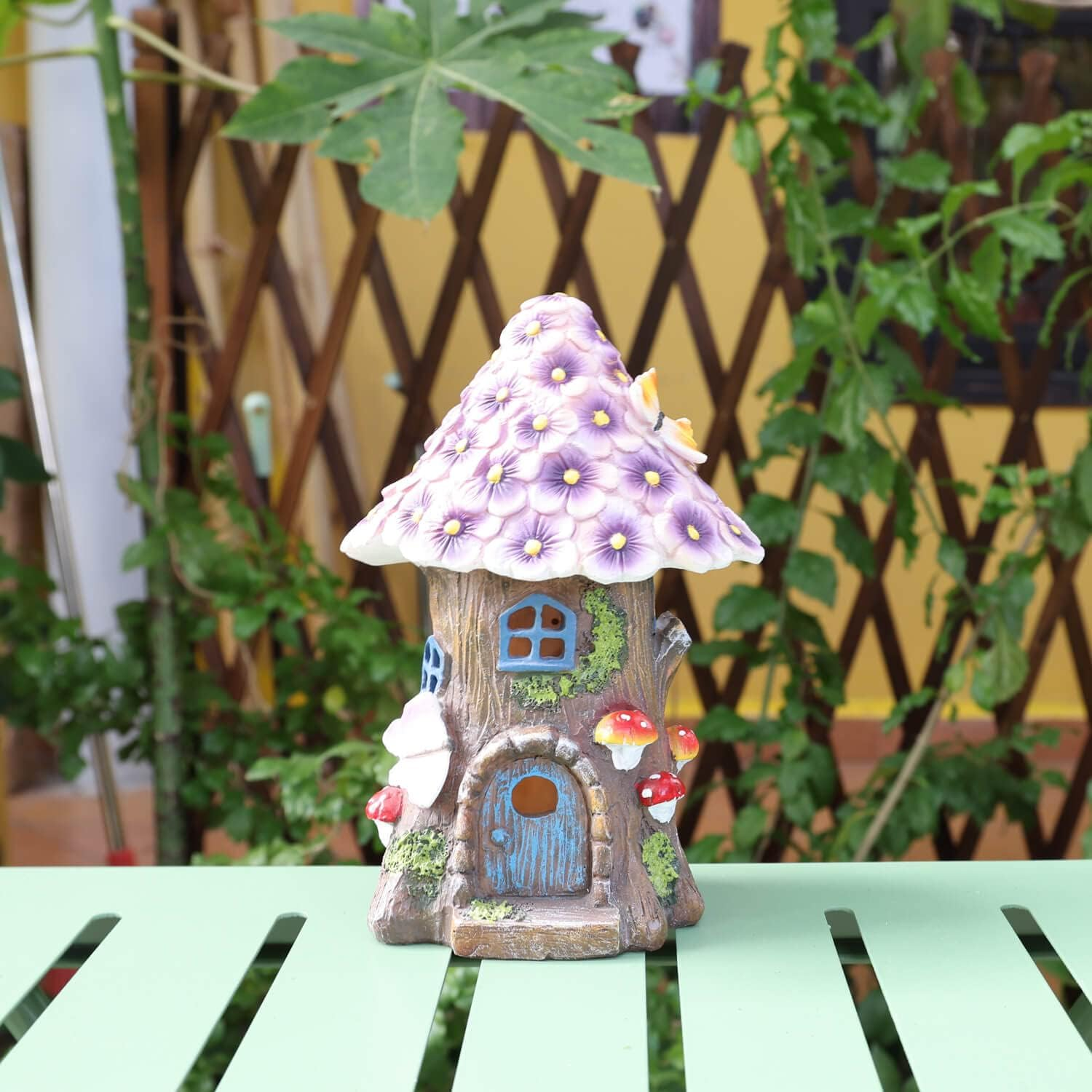 Annastore Fairy Garden House Solar Outdoor Statue, Light up Mushroom Figurines Fairy Lawn Decorations for Yard, Fairies for Miniature Houses for Outside, Resin DIY Fairy Garden Kits Accessories image number 5
