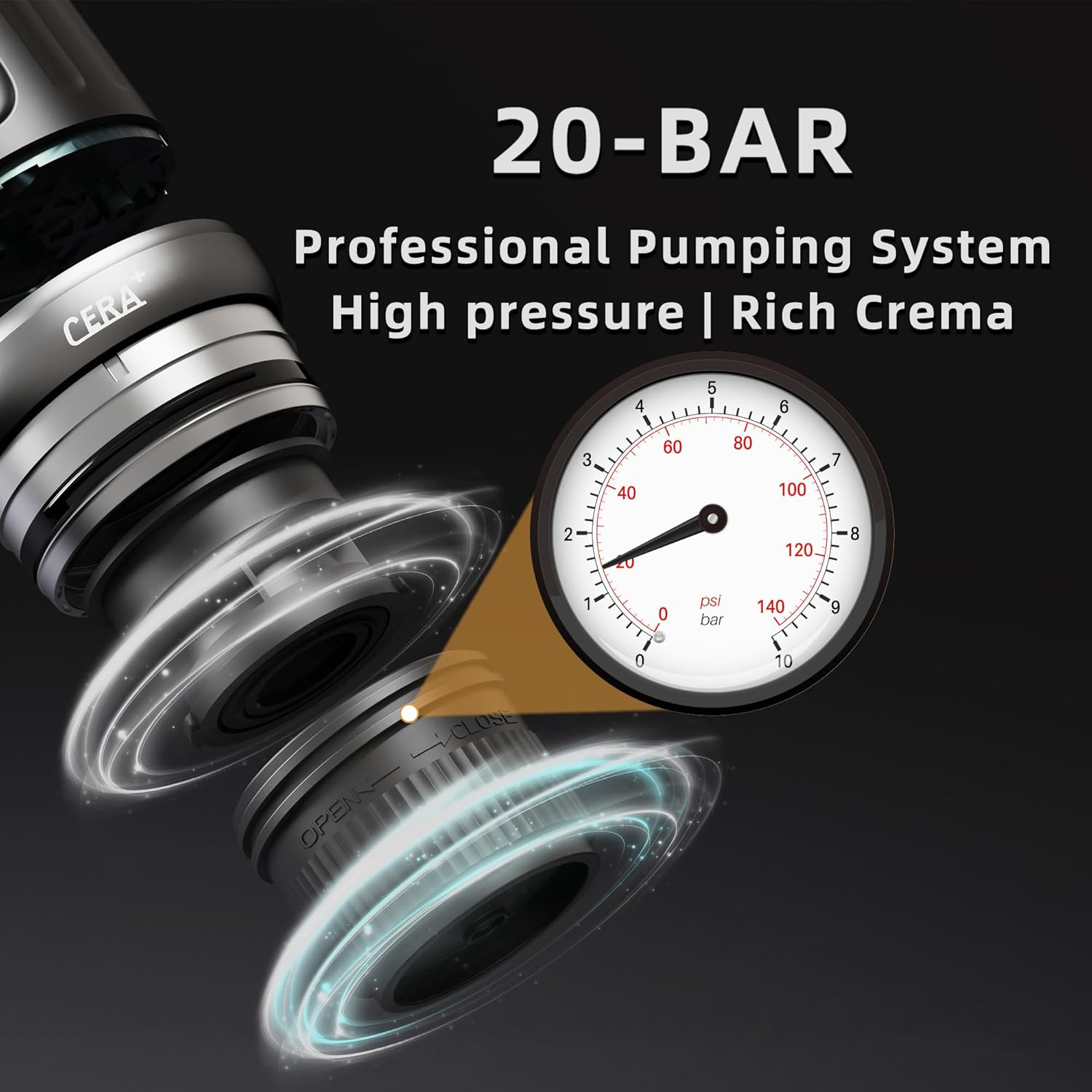 CERA+ Self-Heating Portable Espresso Machine,Up to 8 Cups per Charge & 20 Bar, 3*4500Mah, Cerapresso Works with NS Capsules & Grounds, Electric Coffee Maker for Camping,Hiking,Office,Car,Travel,Office