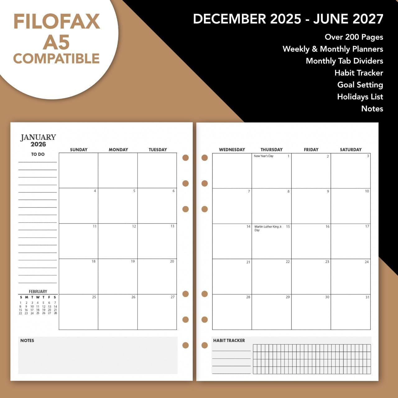 2022/23 Calendar Planner Inserts - Ivory Color - Thick Monthly & Weekly Calendar Refill for A5 6-Ring Binder Planner, Compatible with Filofax, 8.25 X 5.5 Inch (21Cm X 14Cm) to June 2023 image number 6