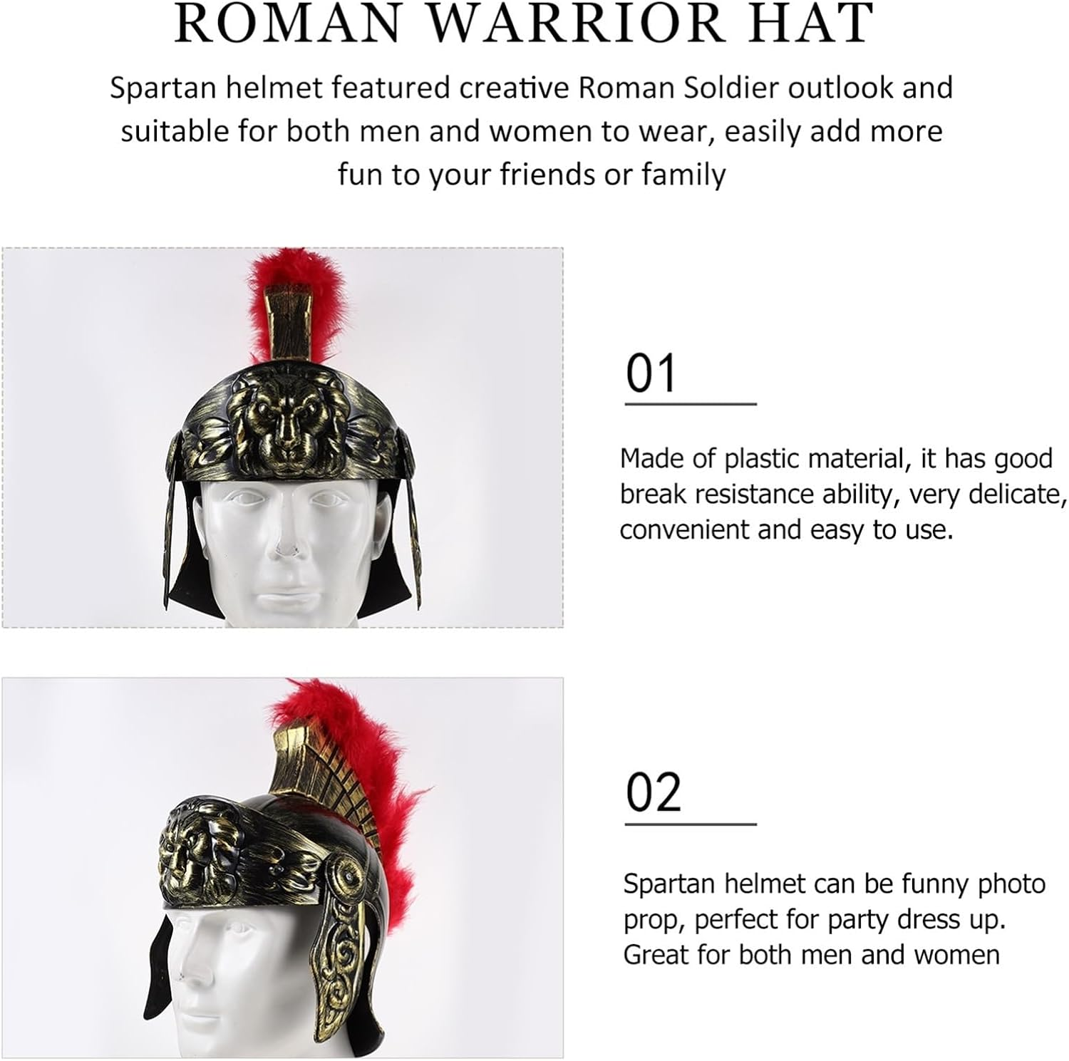 Tofficu Medieval Knight Greek Spartan Helmet Costume Gold Gladiator Warrior Roman Soldier Helmets Armour Viking Knight Helmet Headwear with Red Feathered Plume Headgear image number 2