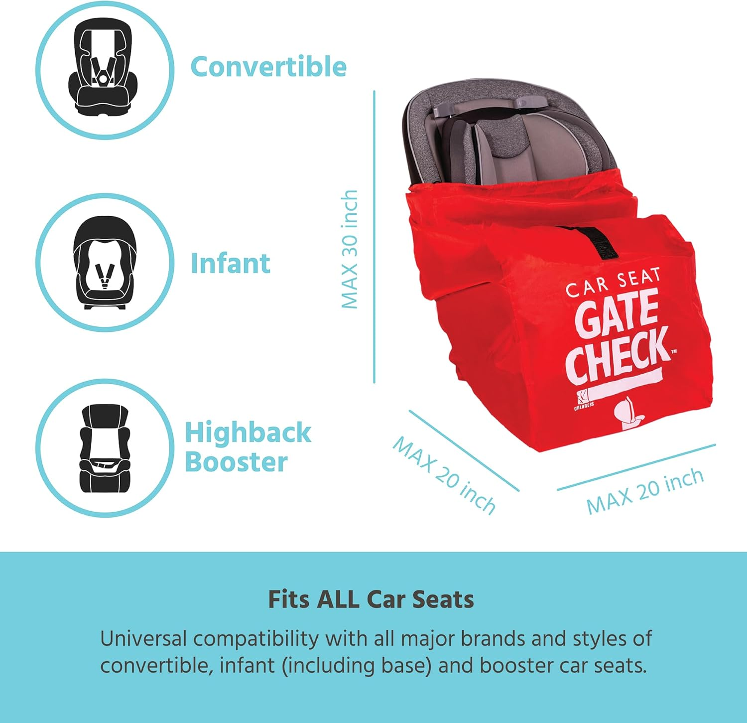 J.L. Childress Gate Check Bag for Car Seats, Red, One Size image number 4