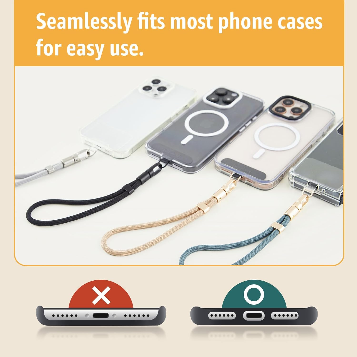 Golifyne Phone Wrist Strap with Stainless Steel & TPU Tether Tabs for Iphone &ndash; Secure Hand Strap Lanyard for Men & Women - Camel Beige image number 5