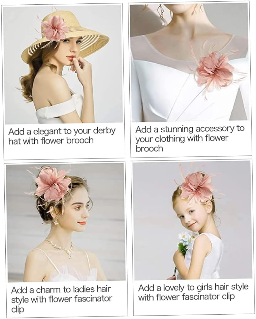 NOPEILVI Women'S Pink Floral Fascinator Hat for Wedding, Church, Derby, Bridal Tea Party, Races Party image number 3