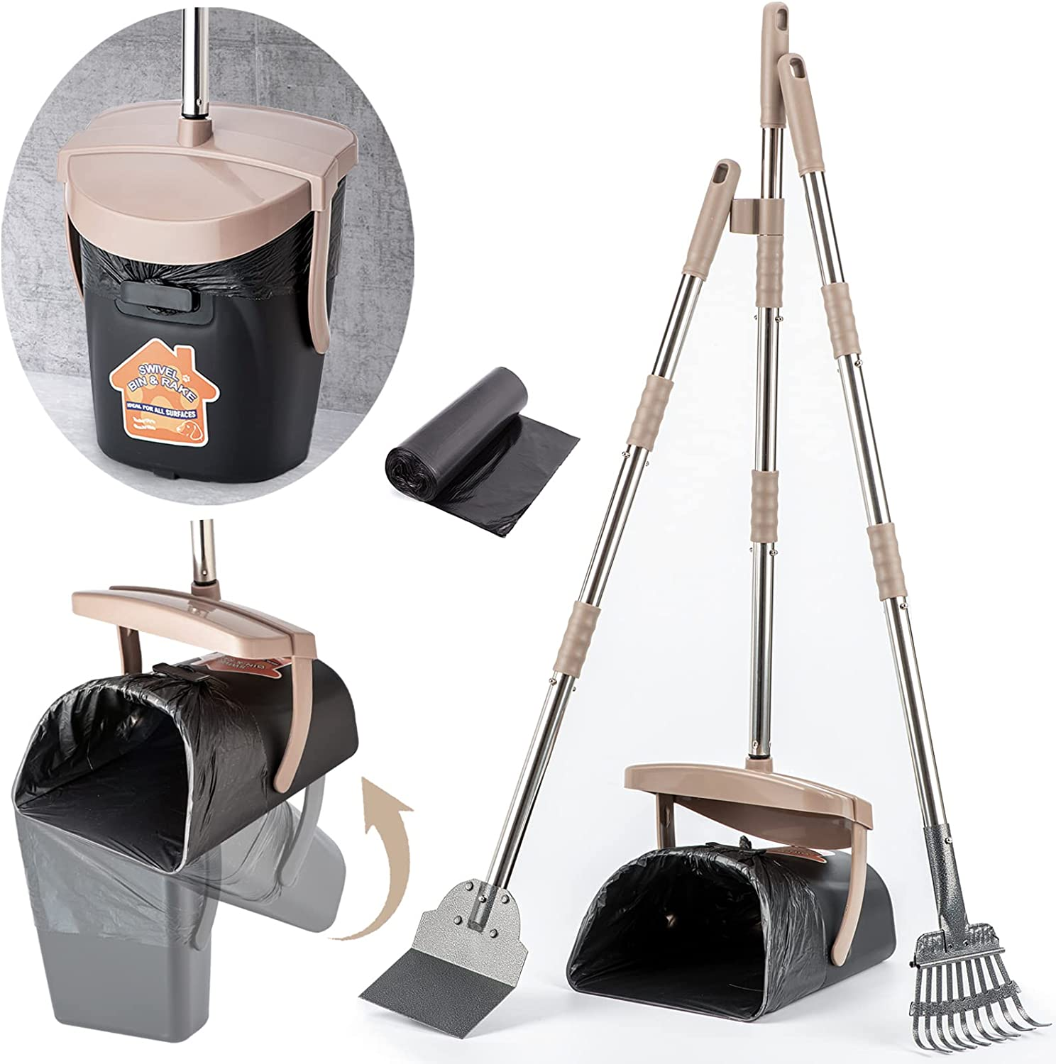 Pooper Scooper Large Swivel Bin,Heavy Duty Metal Rake&Spade for Large & Small Dogs Non-Breakable Dog Poop Scooper with 20 Waste Bags Easy to Clean Pet Waste Use on Grass, Dirt or Gravel - Pet Supplies image number 6