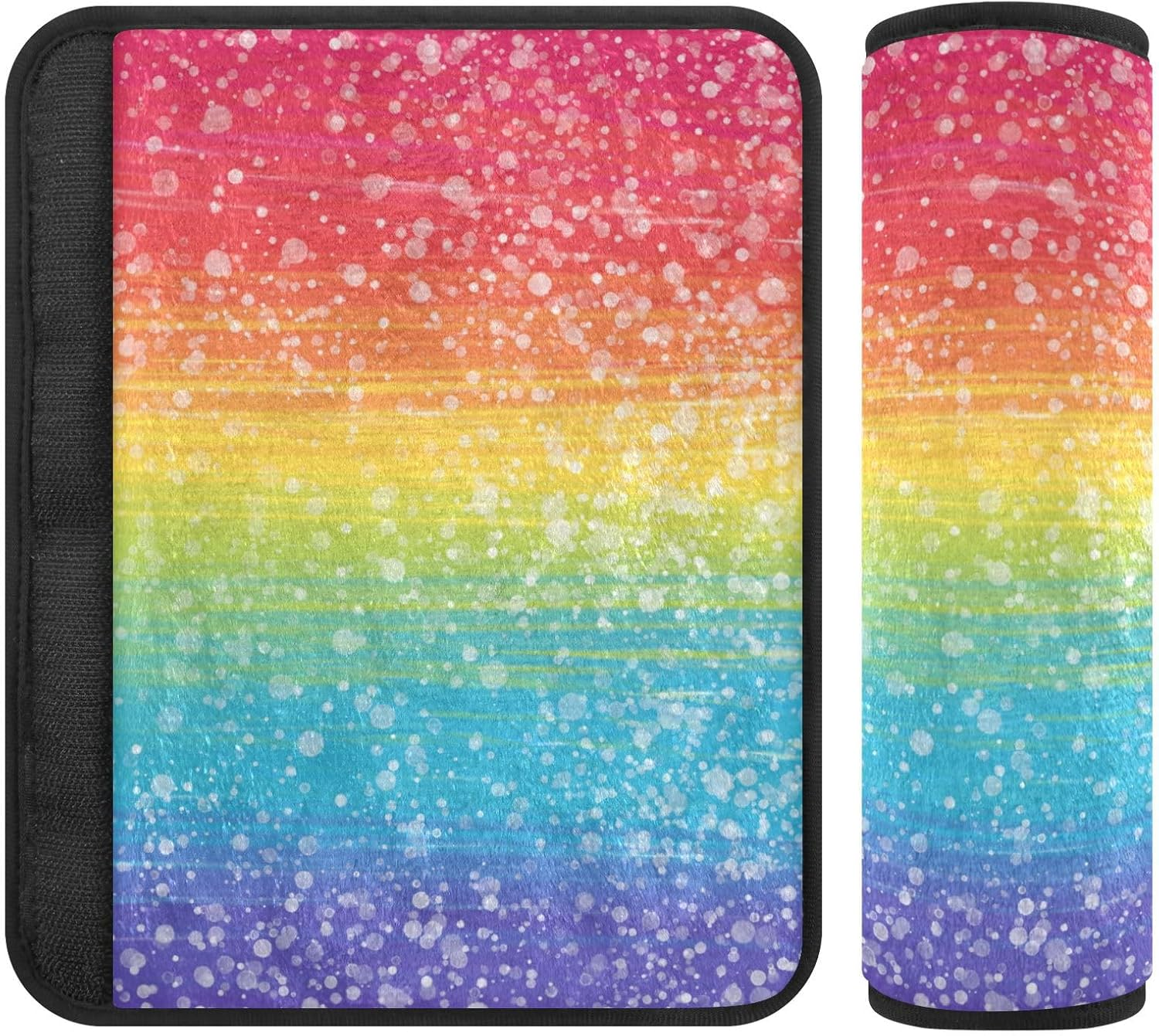 Glitter Rainbow Soft Seatbelt Cover, Padded with Cotton, Shoulder Strap Pads for Bags, Car Seat Strap Covers for Infant Car Seat