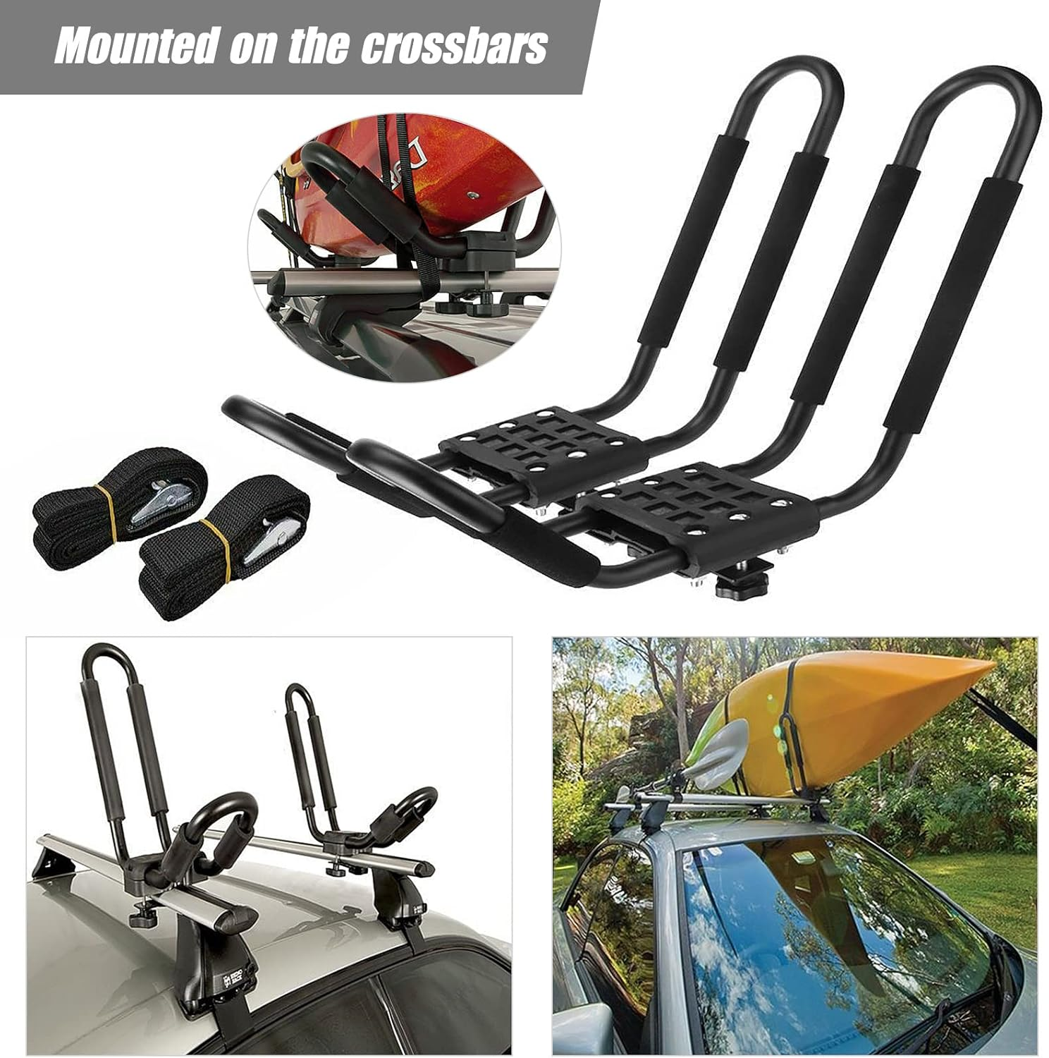 2 Pairs Kayak Roof Rack Kayak Canoe Boat Surfboard Roof Top Mount Rack for Car SUV Truck Crossbars image number 5