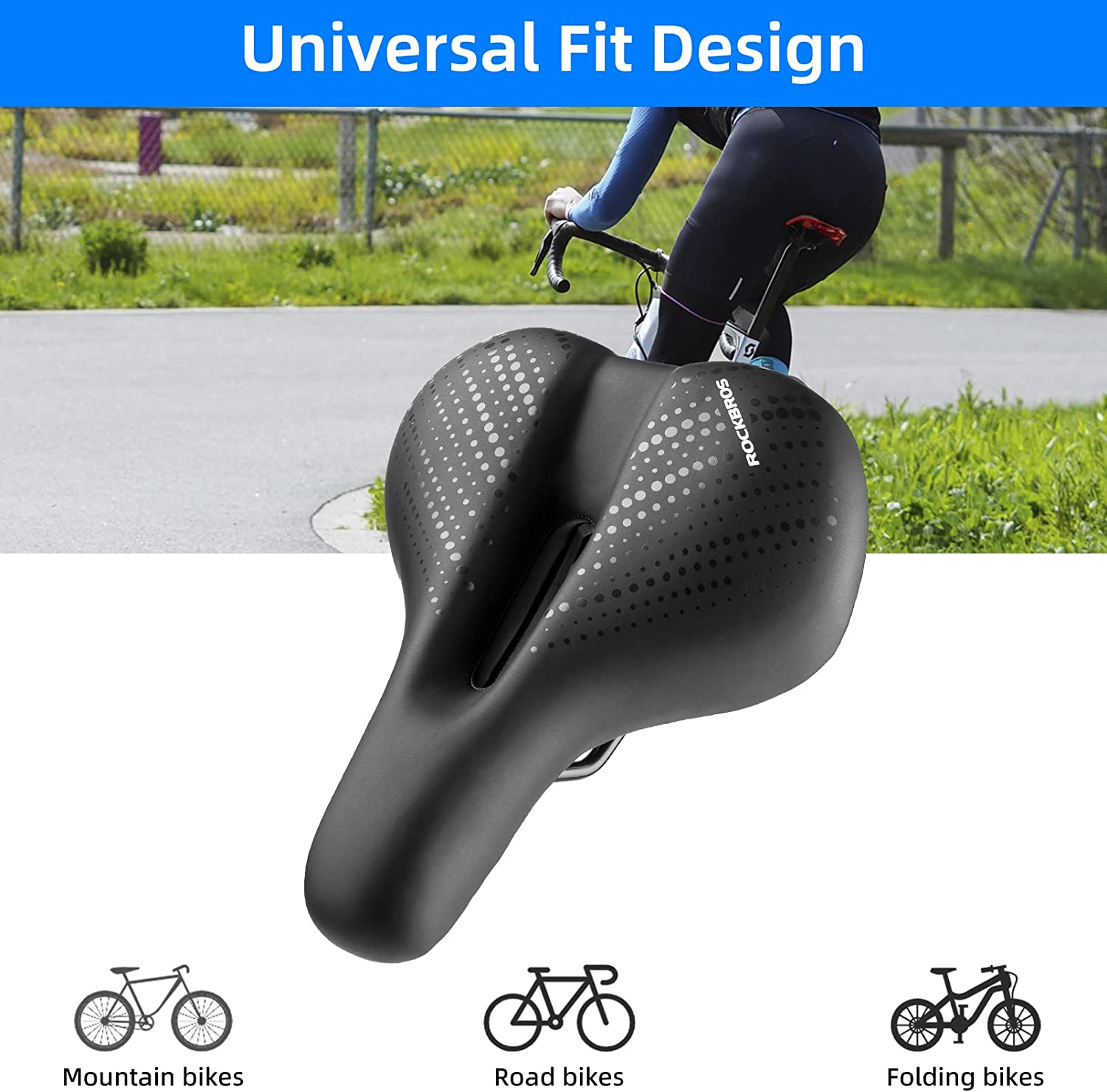 ROCKBROS Comfort Bike Seat Men Women Memory Foam Padded Wide Bike Saddle Waterproof Comfortable Bicycle Seat Cushion with Dual Shock Absorbing Universal Fit for Indoor/Outdoor Stationary Bikes image number 1