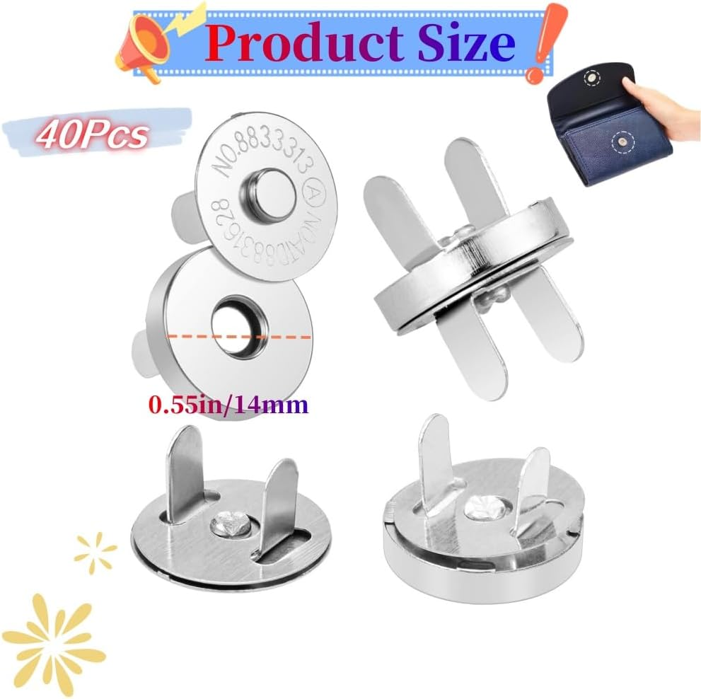 40 Pcs Magnetic Buttons Snap Clasps, 14Mm Metal Sewing Clasps Snaps for Clothes, Bags, Leather, Sewing DIY Craft (Silver and Gold) image number 2