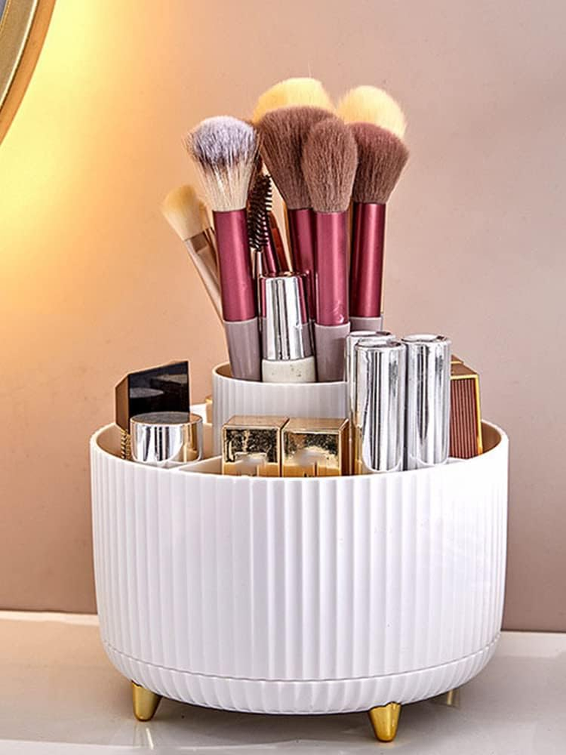 Desk Pencil Pen Holder, 5 Slots 360&deg; Degree Rotating Pen Organizer, Desktop Storage Pen Organizers for Desk Storage Stationery Supplies Pencil Cup Desk Accessories for Office School Home Art Supply - White image number 6