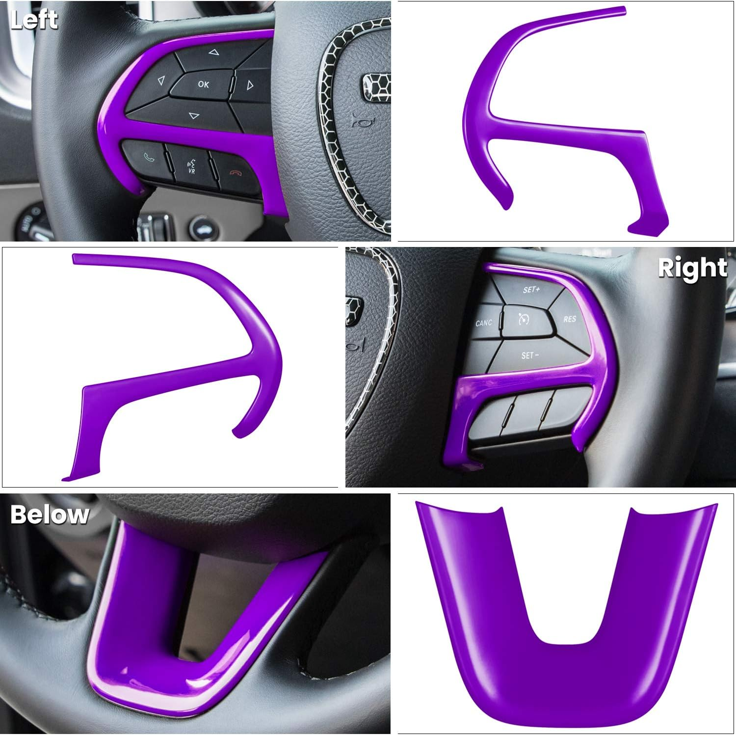 Steering Wheel Cover Trim Interior Accessories Decoration Kit for 2015-2021 Dodge Challenger Charger, for 2014-2021 Dodge Durango & Jeep Grand Cherokee SRT8 (Purple 3PCS) - Orange image number 2