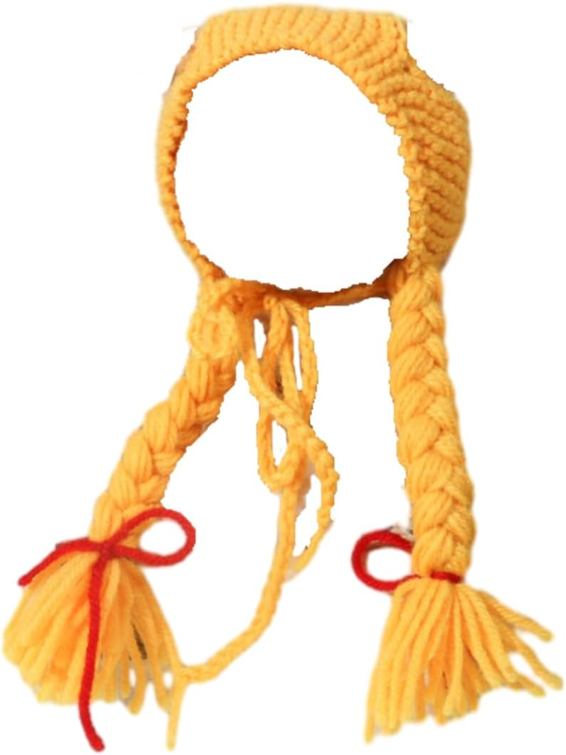 AIMALL Knitted Pet Wig Hat with Braids for Cats, Adjustable Yarn Cap for Photo Shoots, Halloween, Head Circumference 9.84In&ndash;11.81In, Yellow or Black