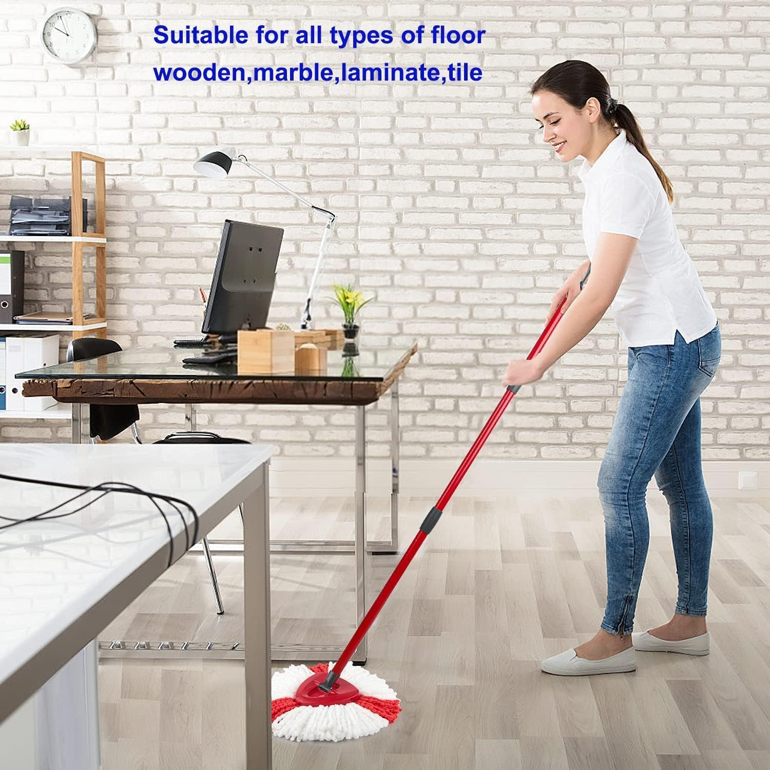 Flic-Flac 4Pcs Spin Mop Heads Replacement Compatible with Vileda,O-Cedar Spin Mop,Easy Wring Dust Mop Head Replacement for Floor Cleaning, Red-White,Triangle Shapeeplacement for Floor Cleaning image number 3