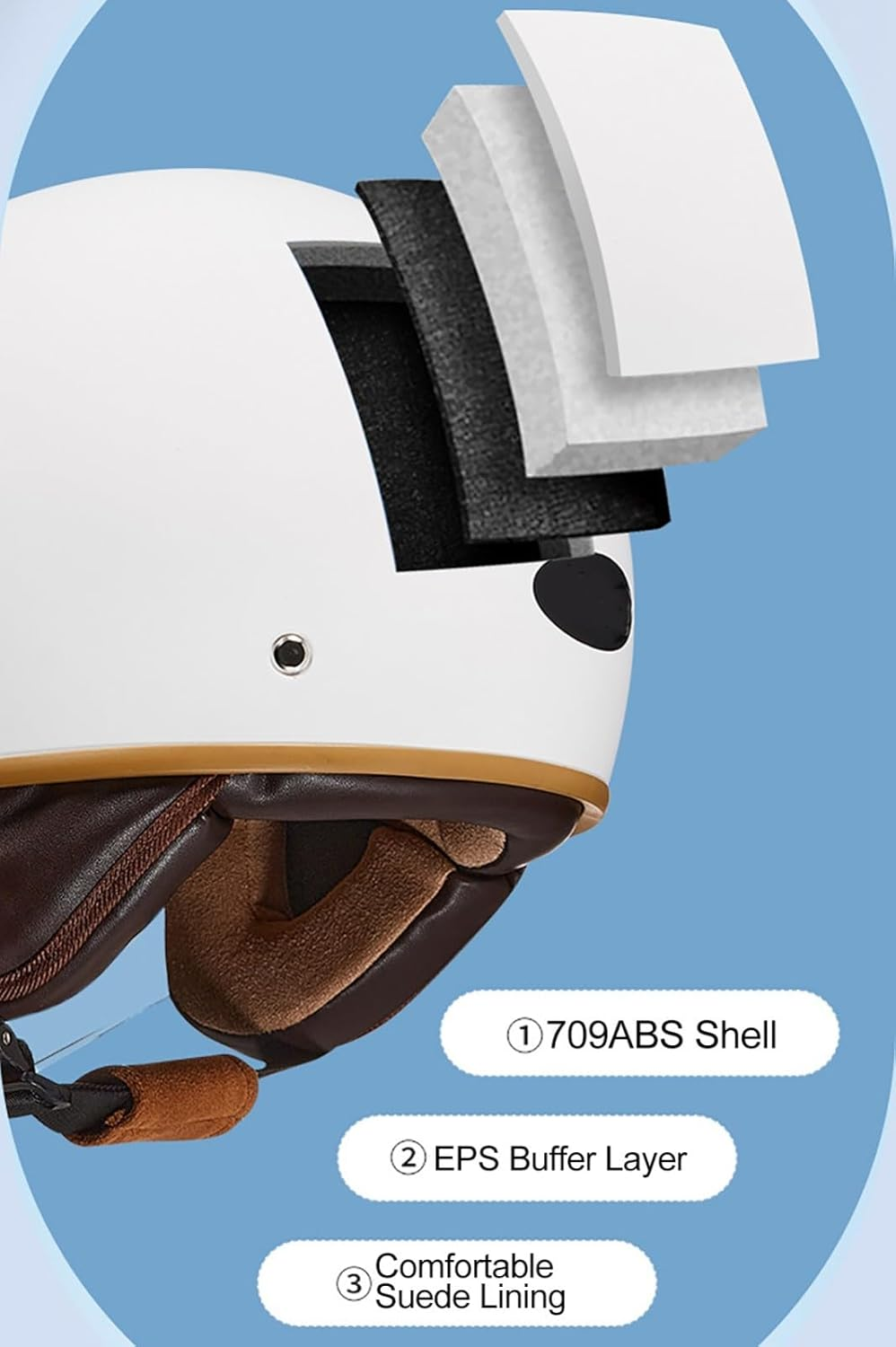 Vintage Open Face Motorcycle Helmet, Retro Electric Motorcycle Half Helmets with Visor, ECE Certified 3/4 Vintage Jet Biker Helmet, Universal Men and Women A,L/(59~60Cm) image number 3