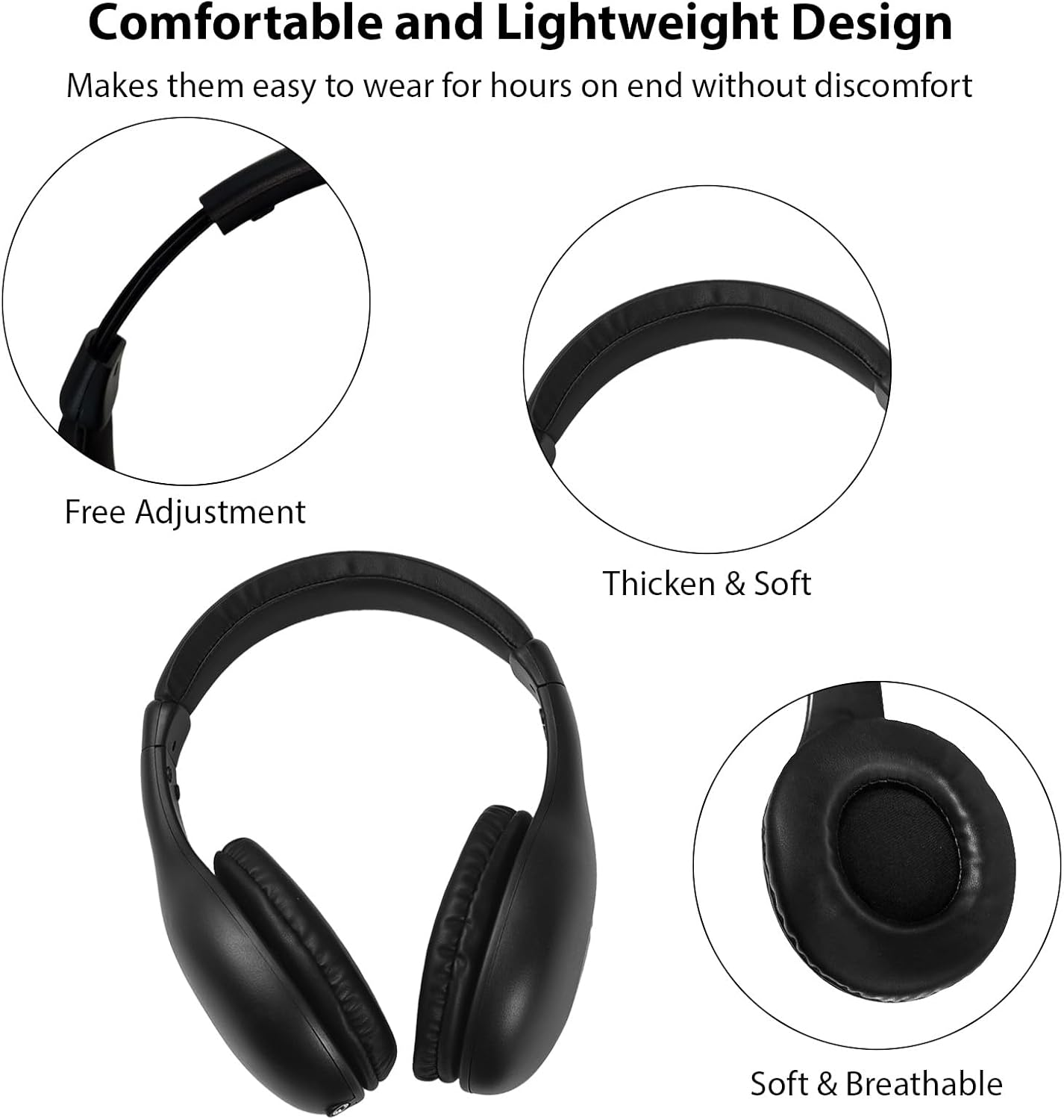 Wireless Headphones, for TV Watching with Transmitter and Decoder 5 in 1 TV over Ear Headset 98Ft Wireless Range FM Radios Monitoring Wired Headphones Transmitter with Fibe image number 6