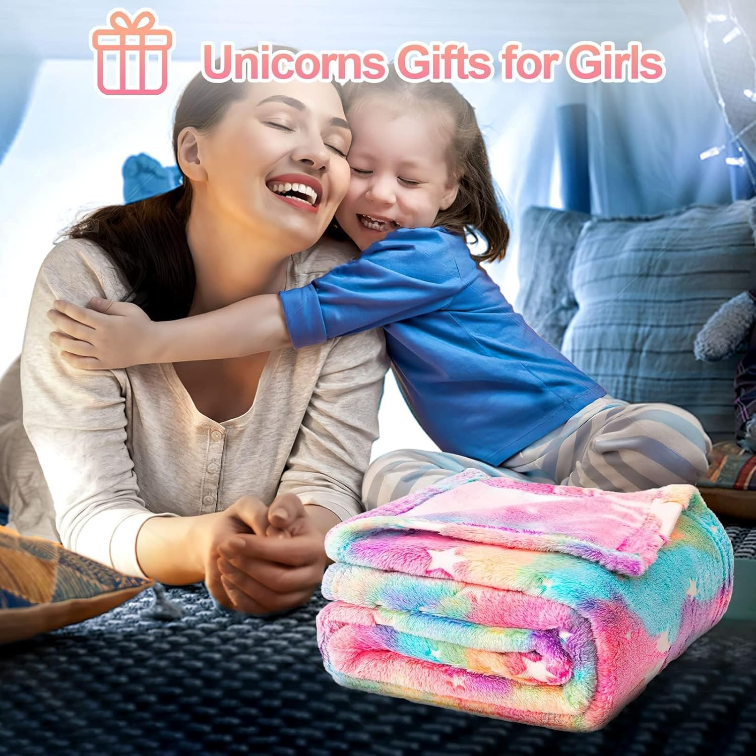 Unicorn Glow in the Dark Blanket, Flannel Cozy Glowing Blanket Throw Blanket for Couch, Personalized Blanket Soft Blanket Fluffy Rainbow Blanket for Girls Children Toddlers Travel Car, 40"X60"(Pink) image number 1