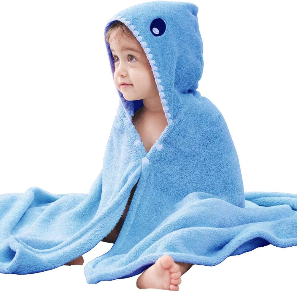 Shark Hooded Bath Towel Poncho for Kids, Ultra Soft Towel Wrap, Extra Large Size 28X55 Inch, Absorbent Bathrobe &ndash; SZTTY (Blue) image number 4