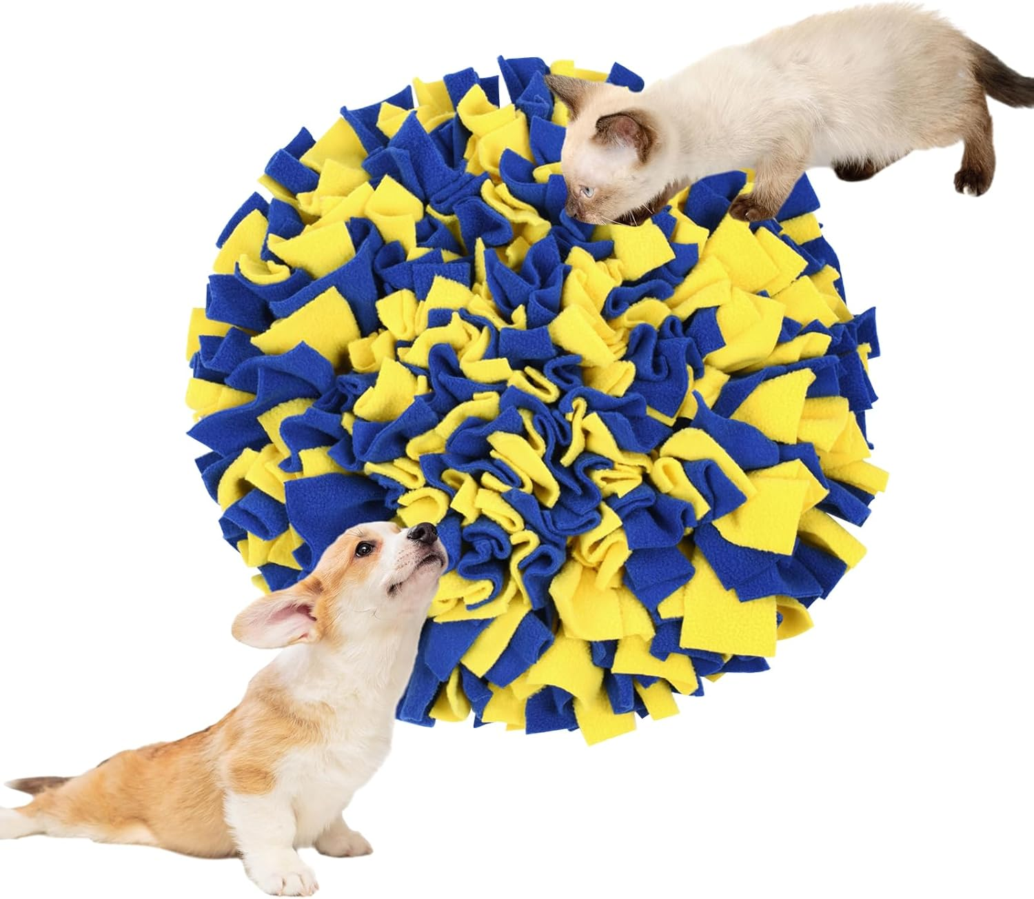 Larfraecy Dog Snuffle Mat,Interactive Feeding Game Toy for Dogs,Pet Snuffle Mat,Pet Foraging Mat for Smell Training Dog Toy,Dog Sniffing Pad for Stress Relief and Slow Feeding 45Cmx45Cm(Yellow/Blue) image number 6