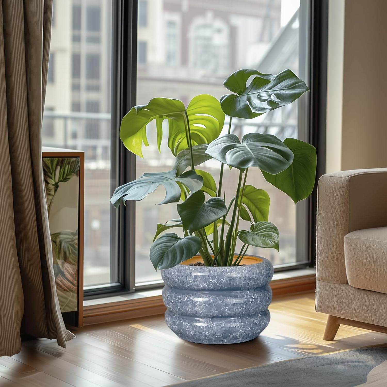 SQOWL Ceramic Planter 10 Inch - Indoor Plant Pot with Drainage Hole Outdoor Planter Large Flower Pot Modern Decorative Plant Pot for Bathroom Room Decorations Gray image number 2