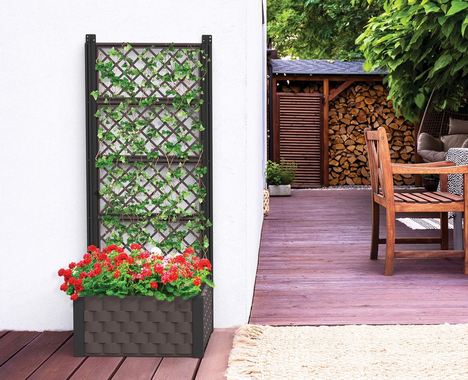 Duramax Square Raised Garden Bed with Trellis, Ideal for Indoor & Outdoor Planting, Weatherproof & Extendable Trellis Planter, Grow Herbs, Flowers and Vegetable Planter, 6L Capacity, Brown image number 4