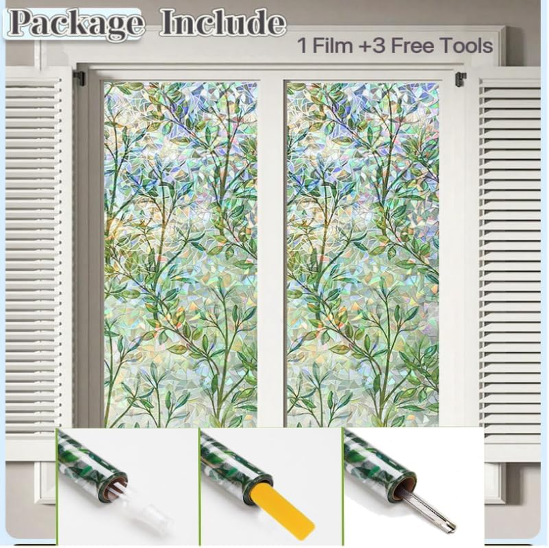 Window Privacy Film with Installation Tool,Stain Rainbow Window Film Sticker, Vinyl 3D Sticker, Removable, Static Adhesive, Thermal Control, UV Protection (44.5 * 200 Cm) image number 4