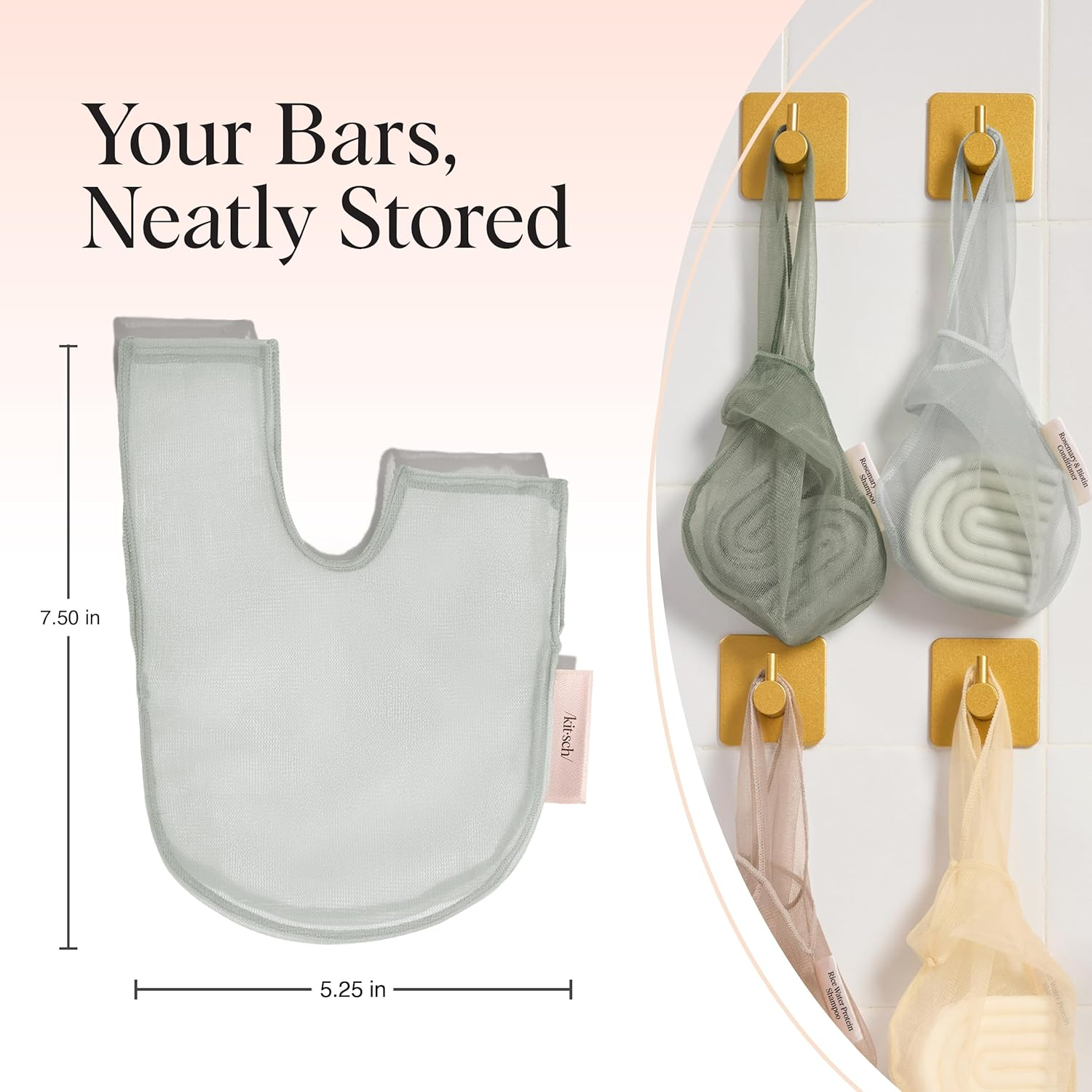 Kitsch Bar Soap Saver Bag - Patented Mesh Bag Soap Holder for Rosemary & Biotin Conditioner Bar with Tag Identifier - Extends Use & Prevents Soggy Mess - Recycled Mesh Beauty Pouch, Eco-Friendly image number 2