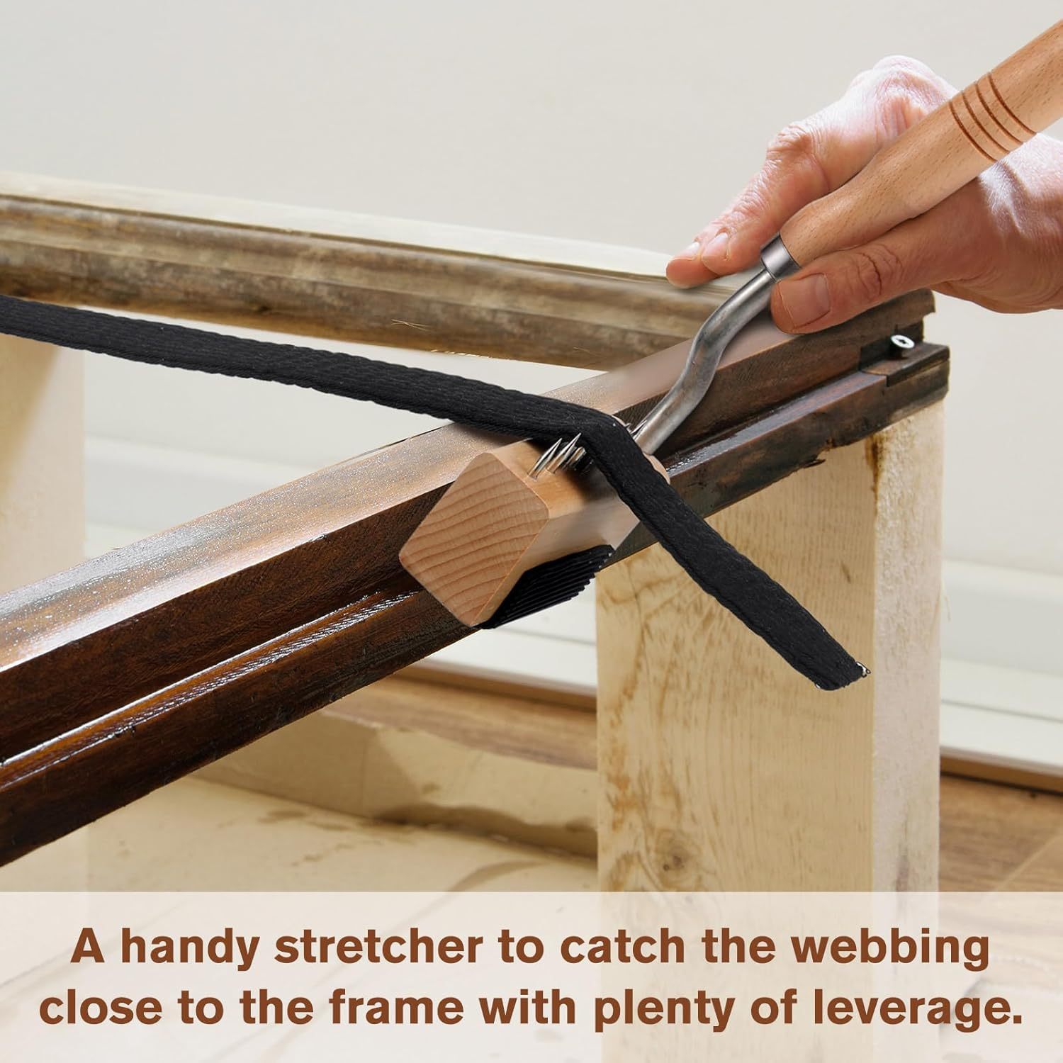 Cinnvoice Gooseneck Webbing Stretcher Upholstery Tool Gooseneck Webbing Stretcher Stretching Tool Handy to Catch the Close to Frame with Plenty of Leverage image number 1
