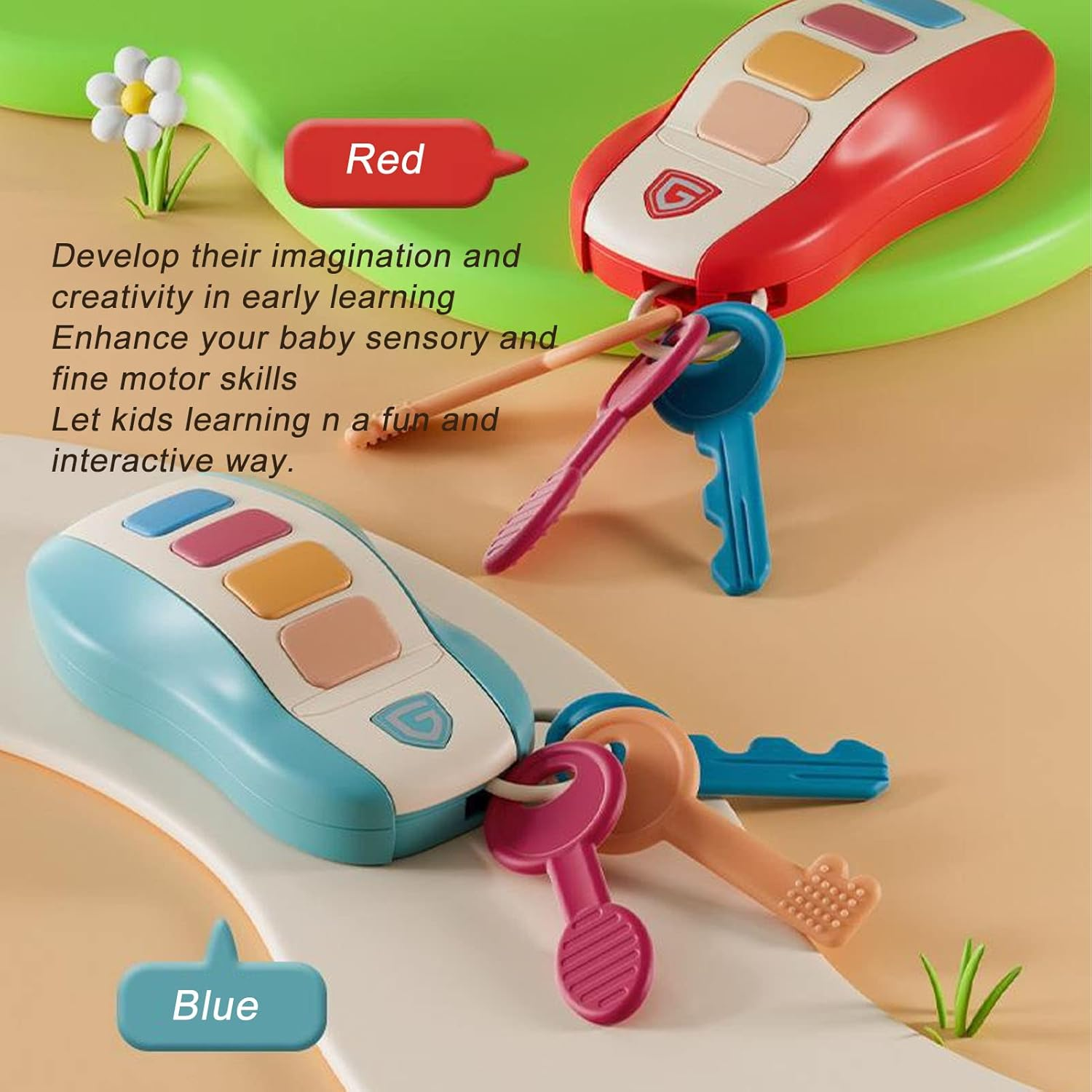 Car Keys Toy, Small Buttons Remote Car Key Toy Early Learning Simulated Sound for Home Play (Blue) image number 4