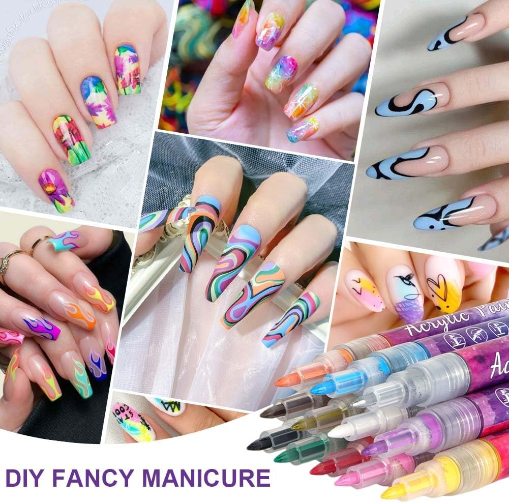 LOPHE Nail Polish Pen Set, 12 Colours DIY Line Nail Art Graffiti, 3D Nail Art Pen Set, Quick-Drying, Nail Design, Graffiti Acrylic Paint for Home and Salon Nail DIY image number 1