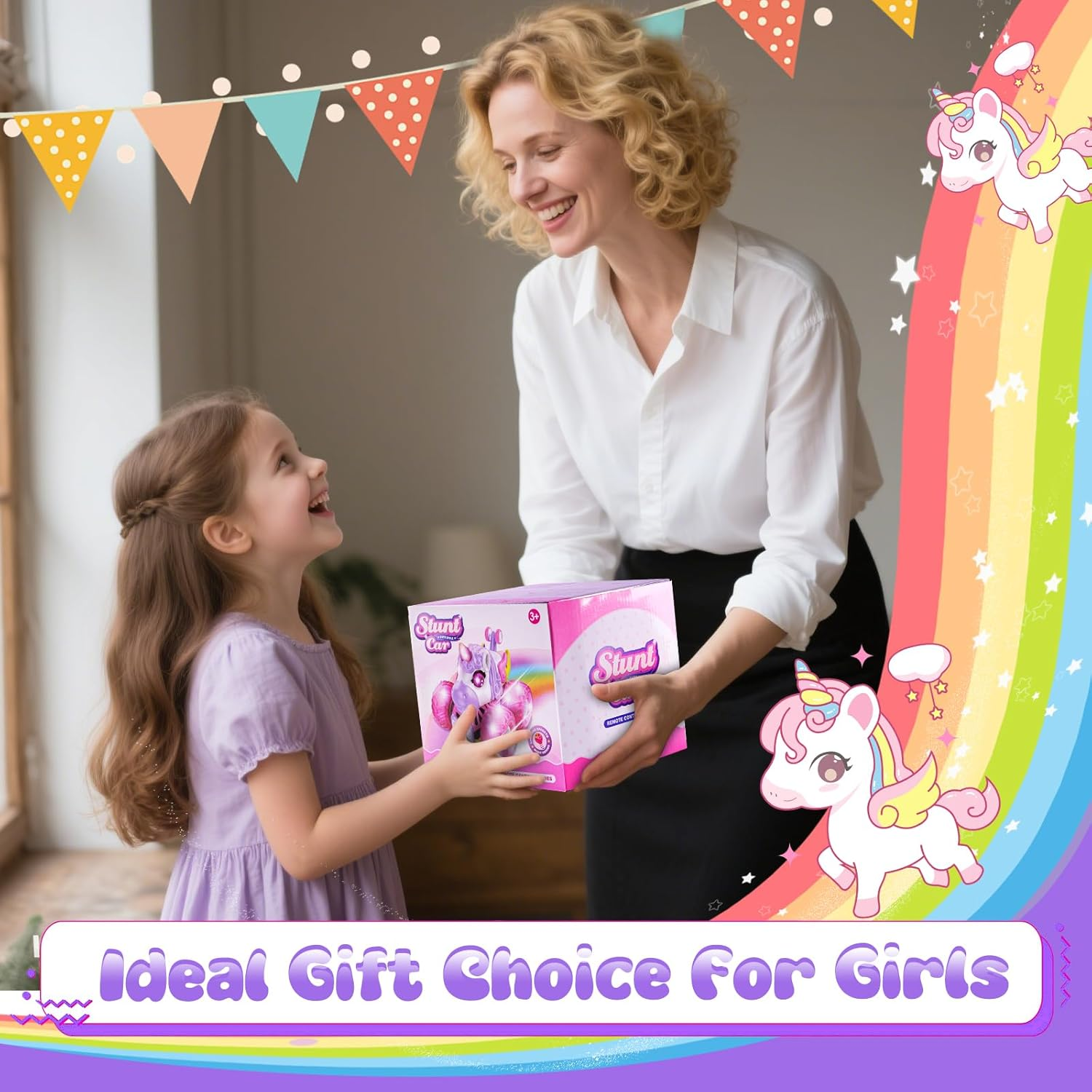 Remote Control Car for Girls, Pink Unicorn Toys SUV 4WD Stunt Car with Music & LED Lights, Off-Road Tires, 2.4Ghz RC Toys Car All-Terrain RC Vehicle for Kids Girl Birthday Gifts Age 3 4 5 6 7 8 9 image number 1