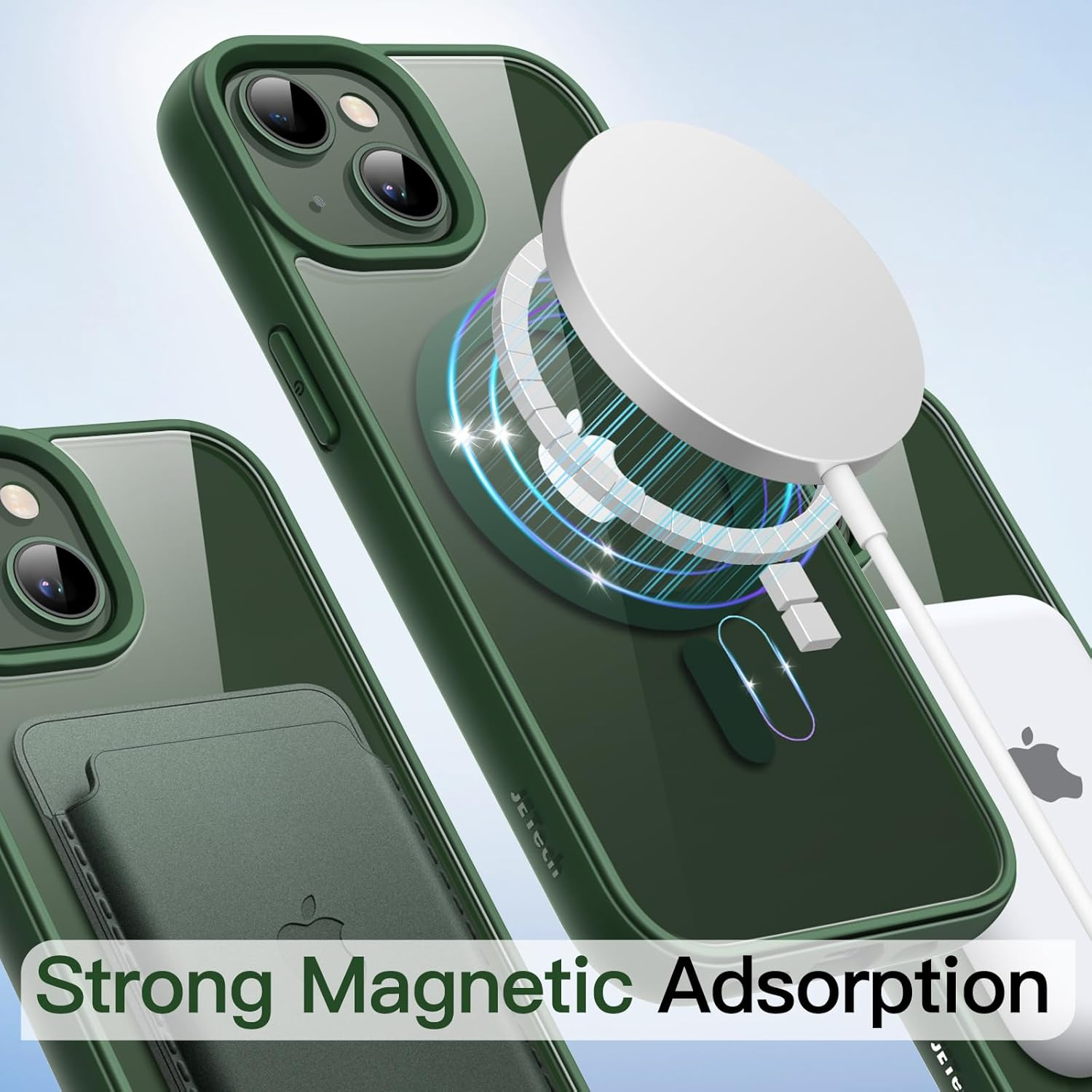 Jetech Magnetic Case for Iphone 13 6.1-Inch Compatible with Magsafe, Shockproof Phone Bumper Cover, Solid Color Matte TPU Frame, Anti-Scratch Clear Back (Green) - Green image number 2