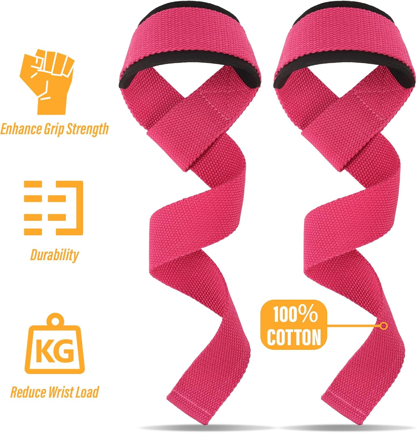 Viiotu Lifting Straps, Gym Straps with Neoprene Cushioned Wrist Pads, Weight Lifting Straps for Men & Women, Deadlift Wrist Straps for Powerlifting, Strength Training - Pink image number 2