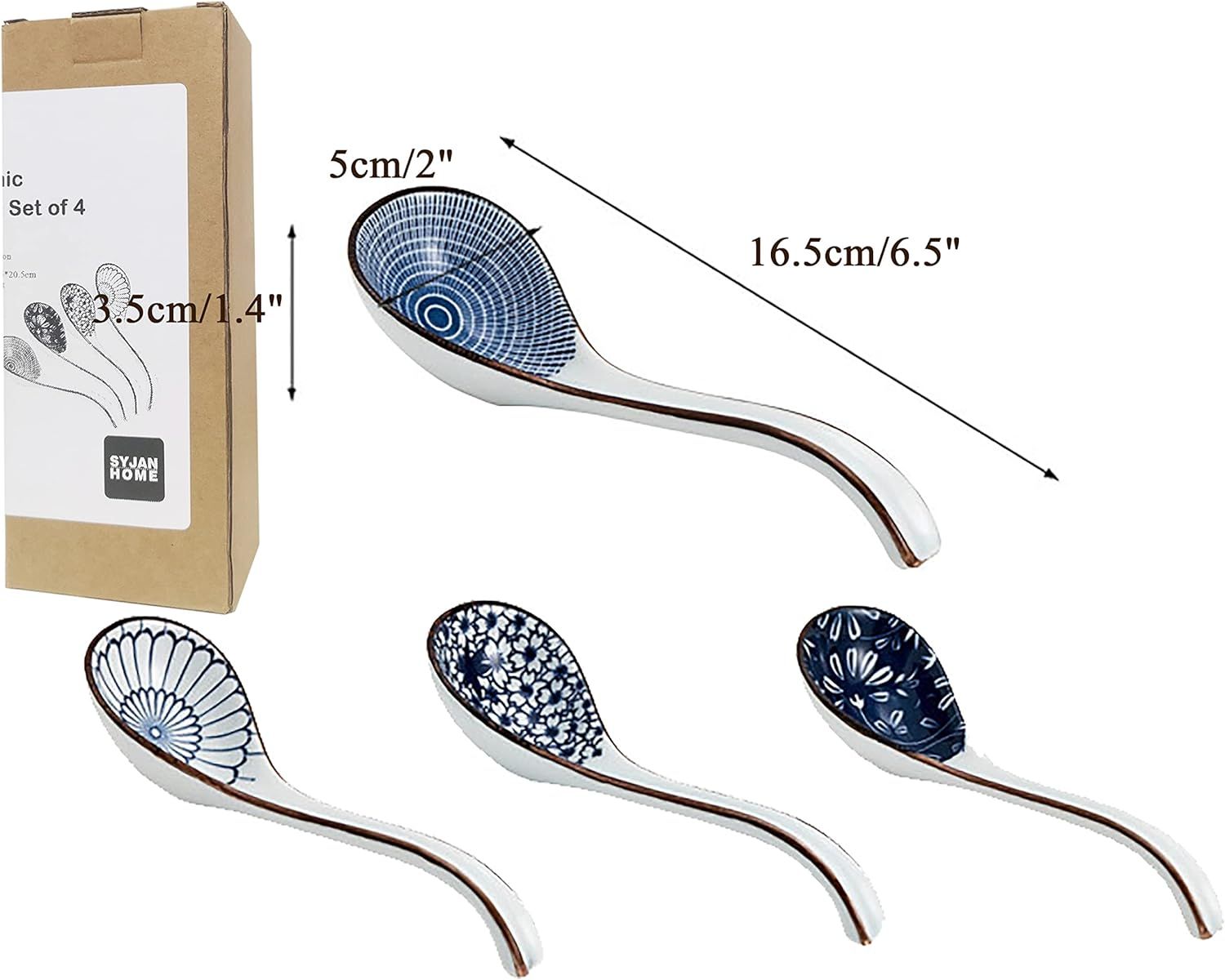 Ceramic Asian Ramen Spoons Set of 4, Long Japanese Soup Spoons for Pho, Wonton, Noodles, 4 Pcs image number 5