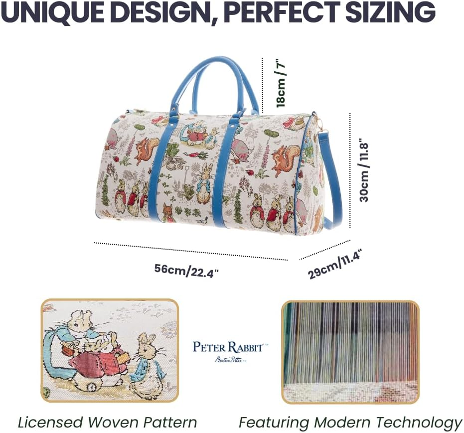 Signare Tapestry Large Travel Duffle Bag Ladies Overnight Weekender Carryon Gym Sports Duffel Bags for Women, Blue Rabbit, One Size, Peter Rabbit Hand Luggage - Jacobean Dream image number 4