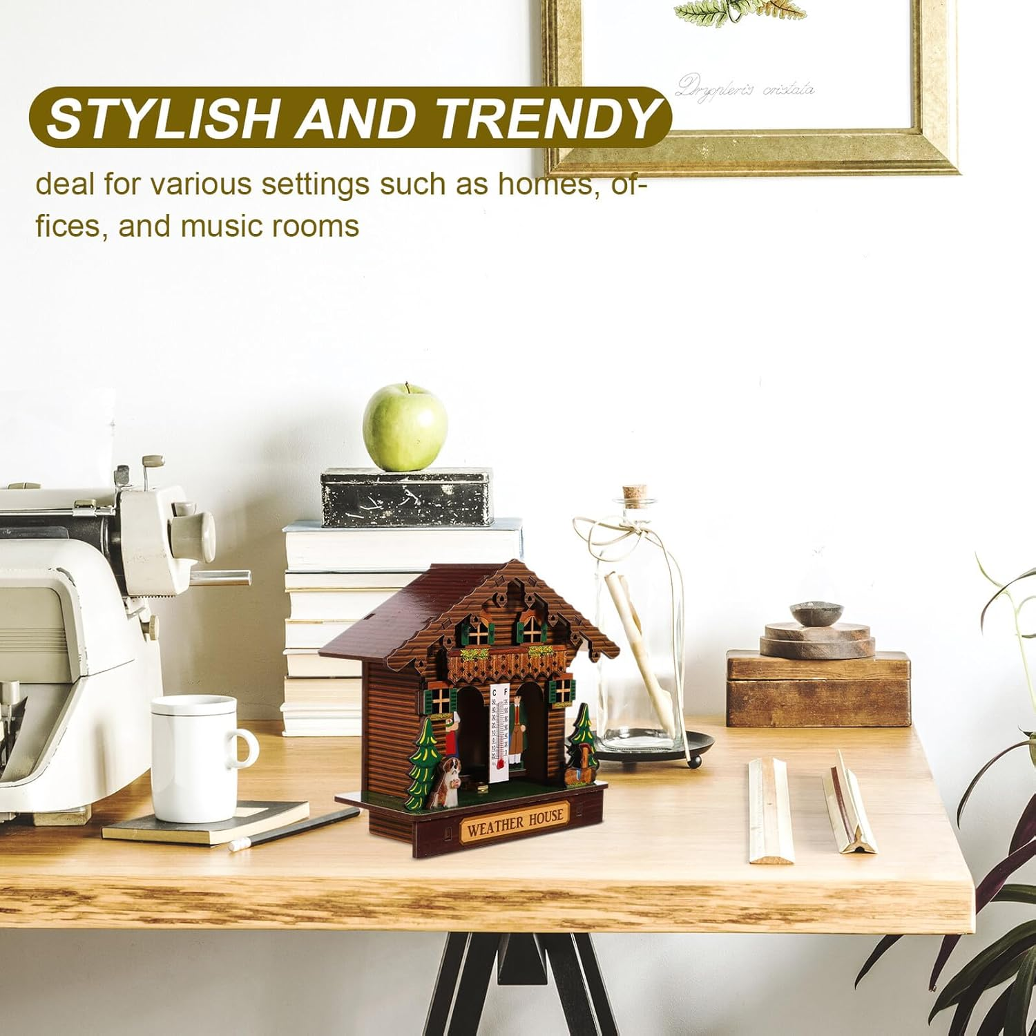 Weather House Wall Thermometer Hygrometer Barometer Indoor Humidity Temperature Monitor Analog Hanging Thermometer with Wooden Case Easy Battery Setup image number 6