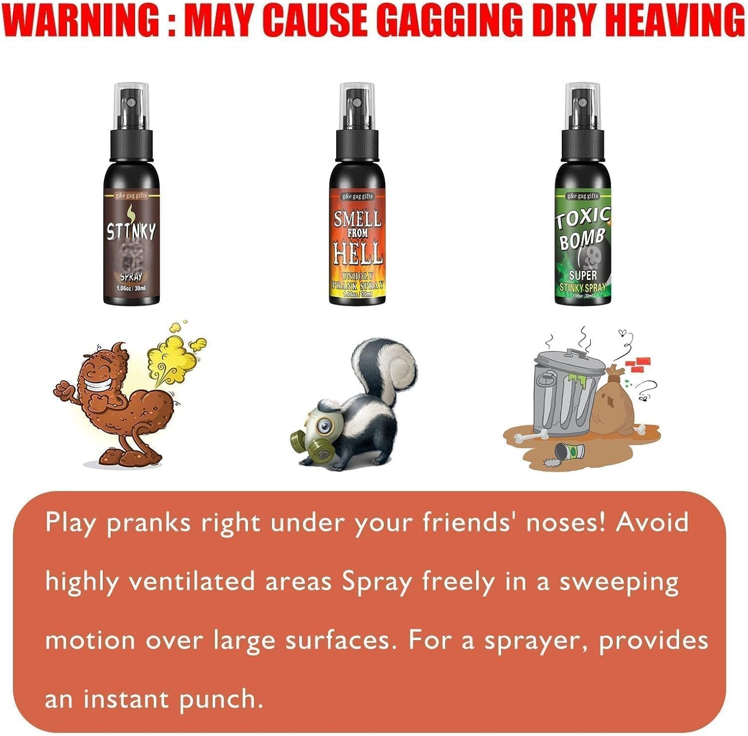 Zgchengzi 3PC Wet Farts-Potent Stink Spray/Ocean of Vomit,Poop Spray Prank,Extra Strong Stink/Hilarious Gag Gifts & Pranks for Adults/Smells like Really 'Bad' Gas(3 * 30Ml/1Floz) image number 3