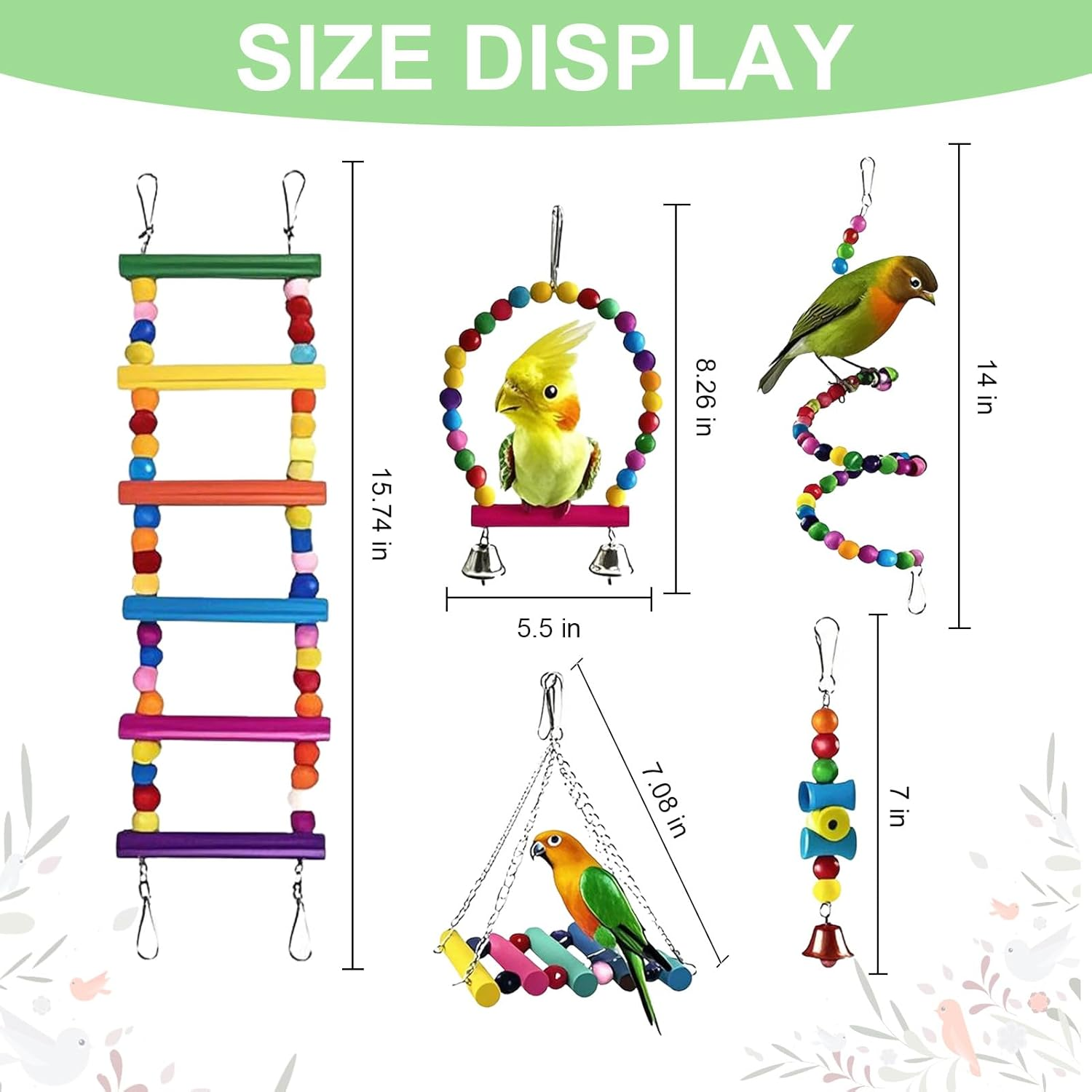 16 Piece Bird Toys for Parrots Colorful Chewing Foraging Toys for Small Birds Parakeet Canaries Natural Chew Interactive Play Great for Health and Enrichment image number 4