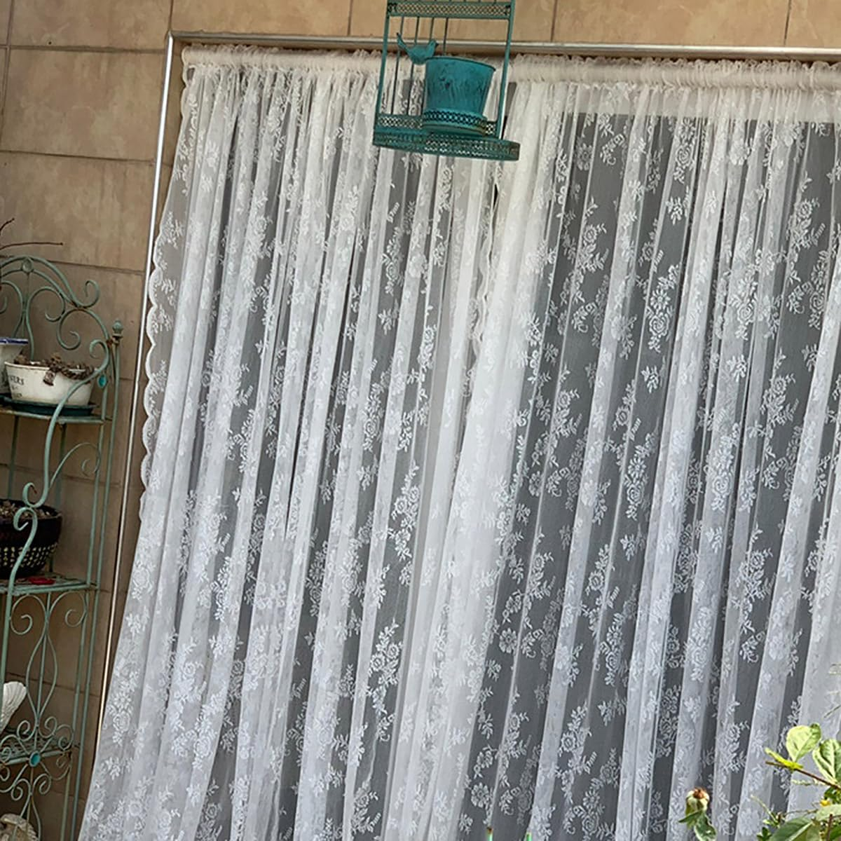 AIMALL Elegant White Lace Curtains, Punch-Free, Rod-Wearing Design, Ideal for Bedroom and Bay Windows