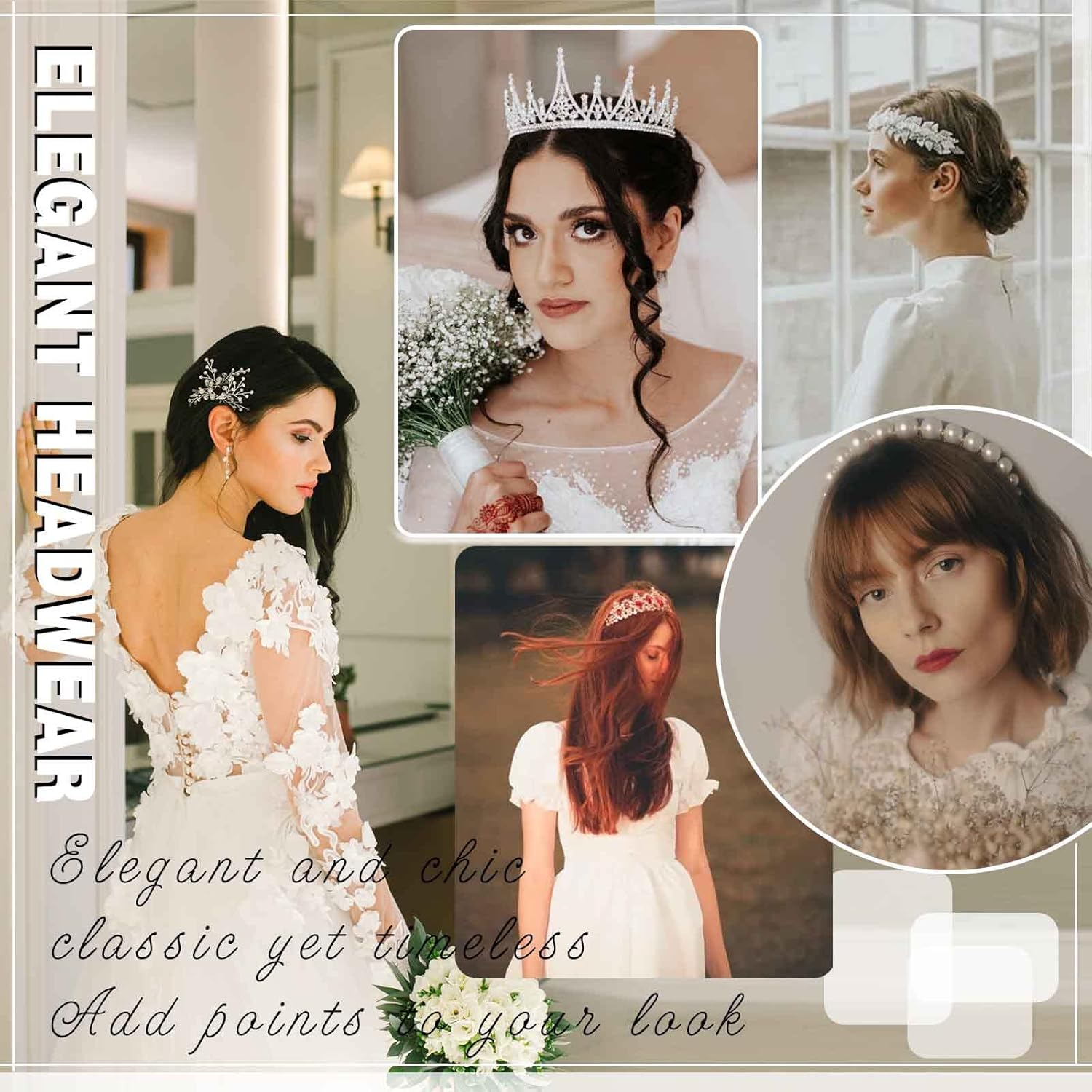 Wendalern Boho Rhinestone Ponytail Holder Bowknot Ponytail Hair Scrunchie Geometric Elastic Hair Bobbles Brown Crystal Hair Ropes Decorative Hair Accessories for Women and Girls